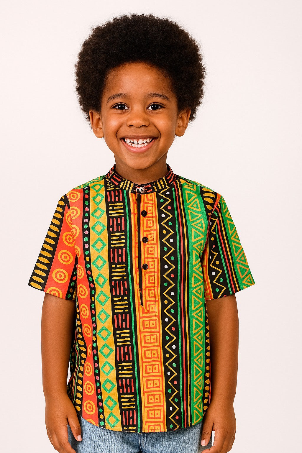 Camisa de Niño Estampado Afrocaribeño Cuello Chino HSB405PRA