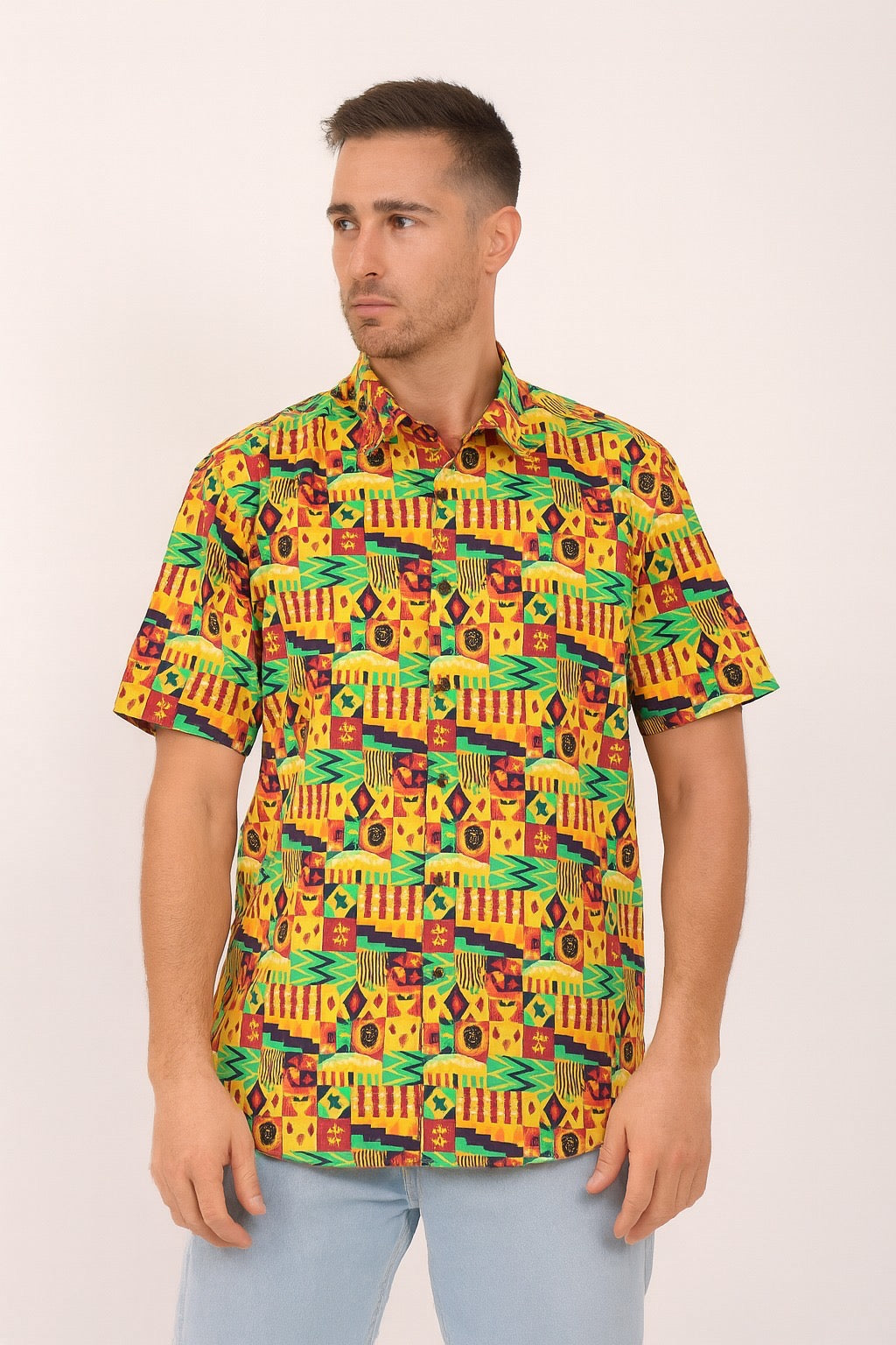 Camisa de Hombre Afrocaribeño de Botones