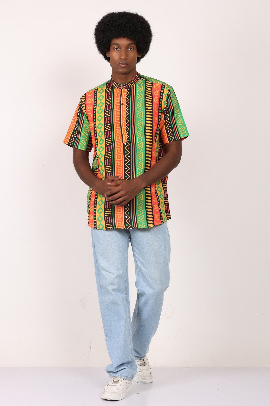 Camisa de Hombre Afrocaribeño de Botones Cuello - Moda Afrodescendiente