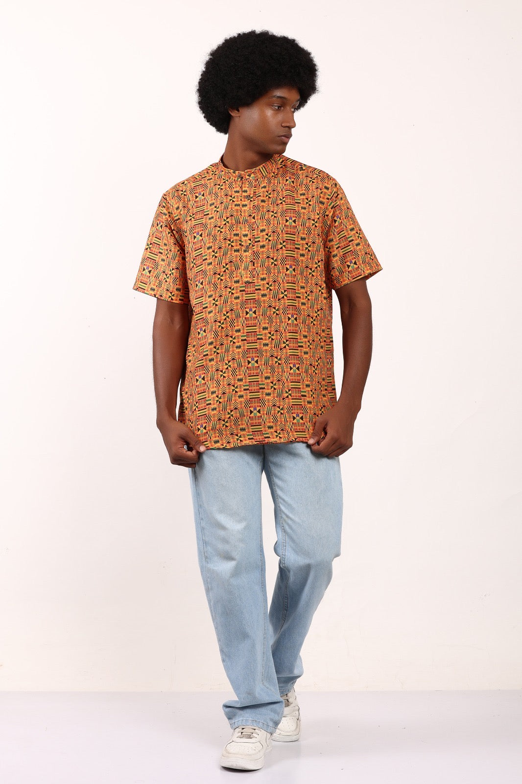 Camisa de Hombre Afrocaribeño de Botones Cuello Chino