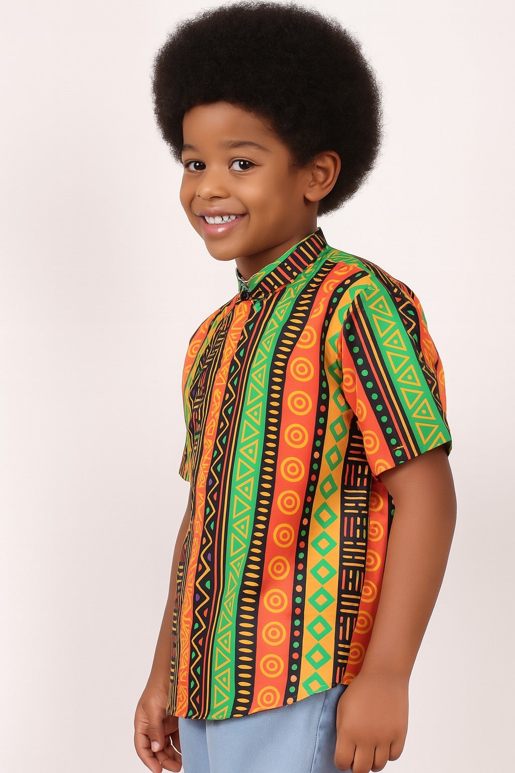 Camisa de Niño Estampado Afrocaribeño Cuello Chino HSB405PRA