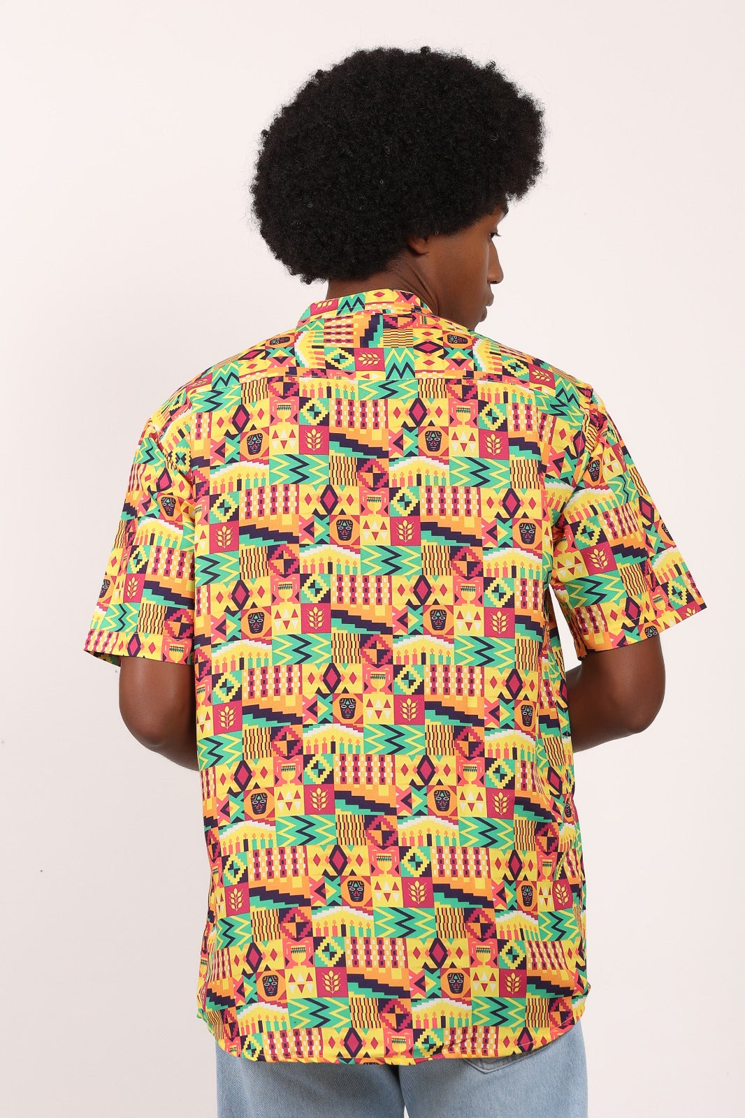 Camisa de Hombre Afrocaribeño de Botones Cuello - Moda Afrodescendiente