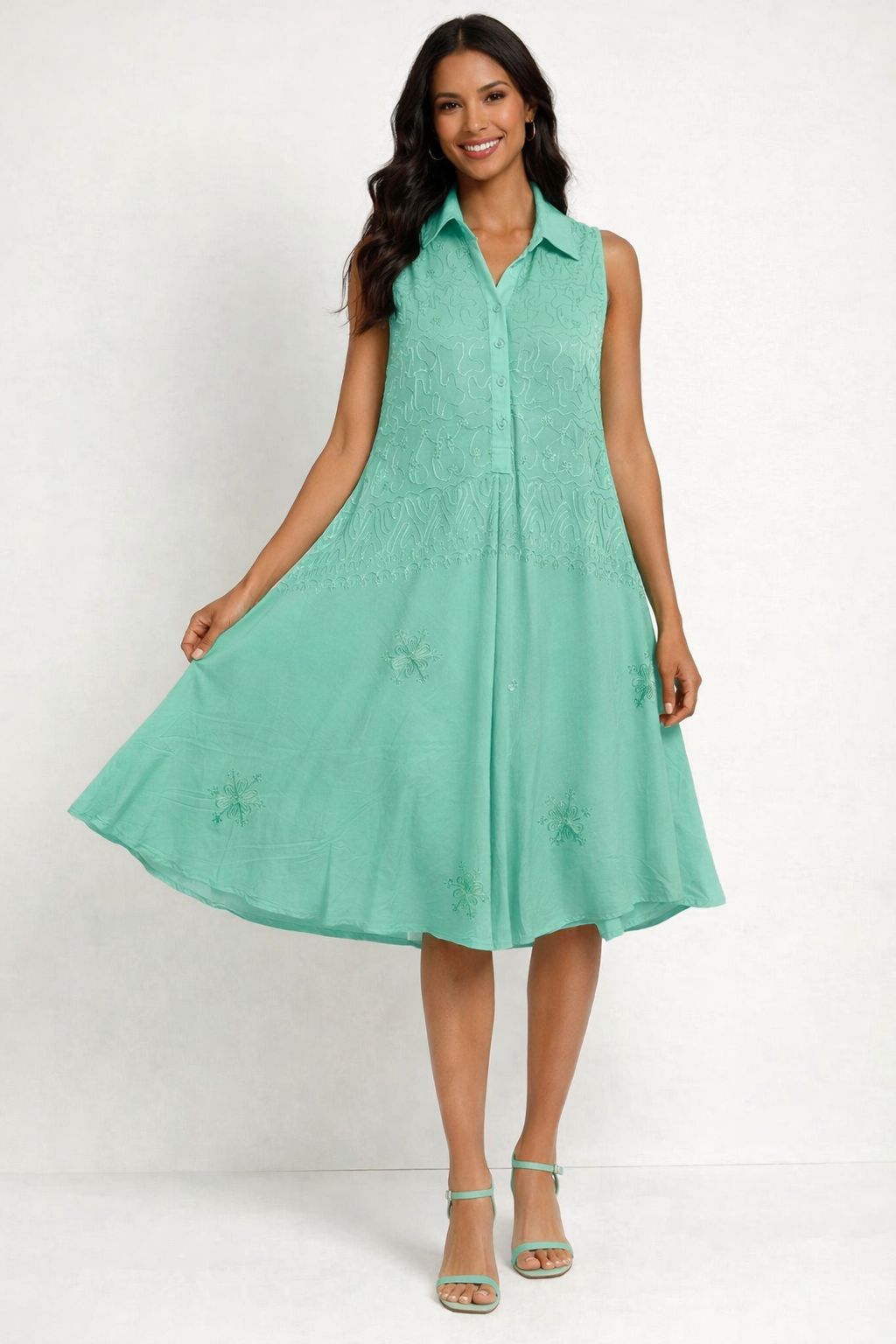 Vestido Tuquesa Bordado Sin Mangas