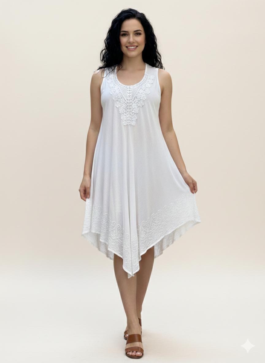 Vestido Blanco Bordado Sin Mangas