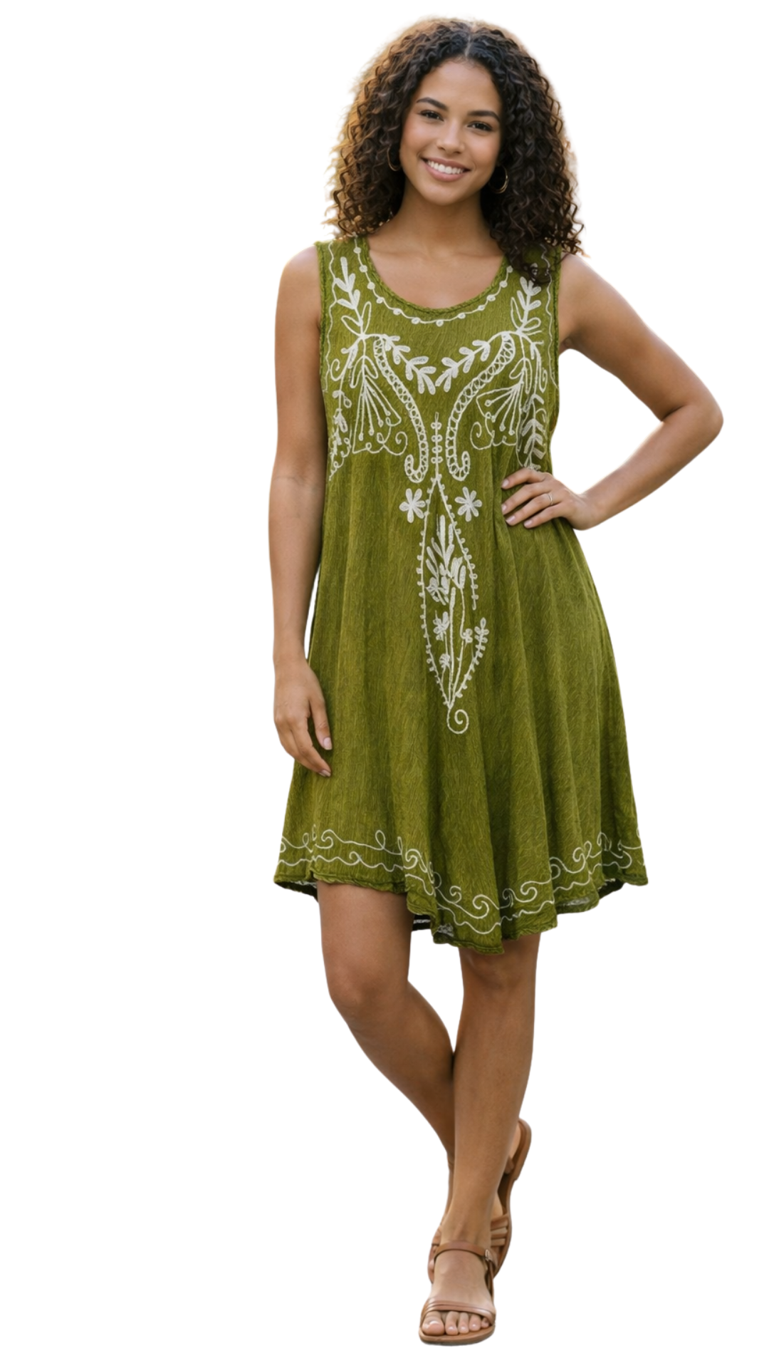Vestido Sahara Verde Bordado Elegante
