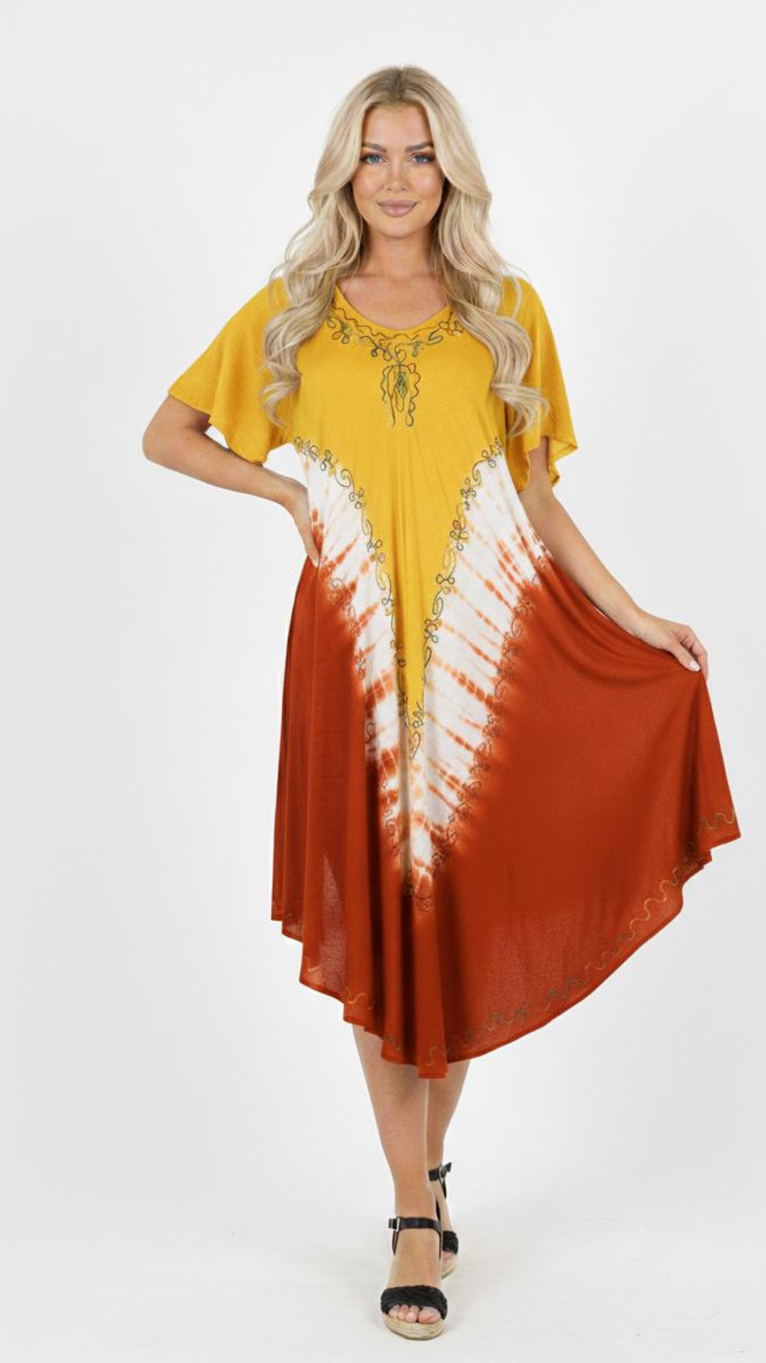 Vestido Priya Amarillo y Anaranjado Tie Dye Bohemio