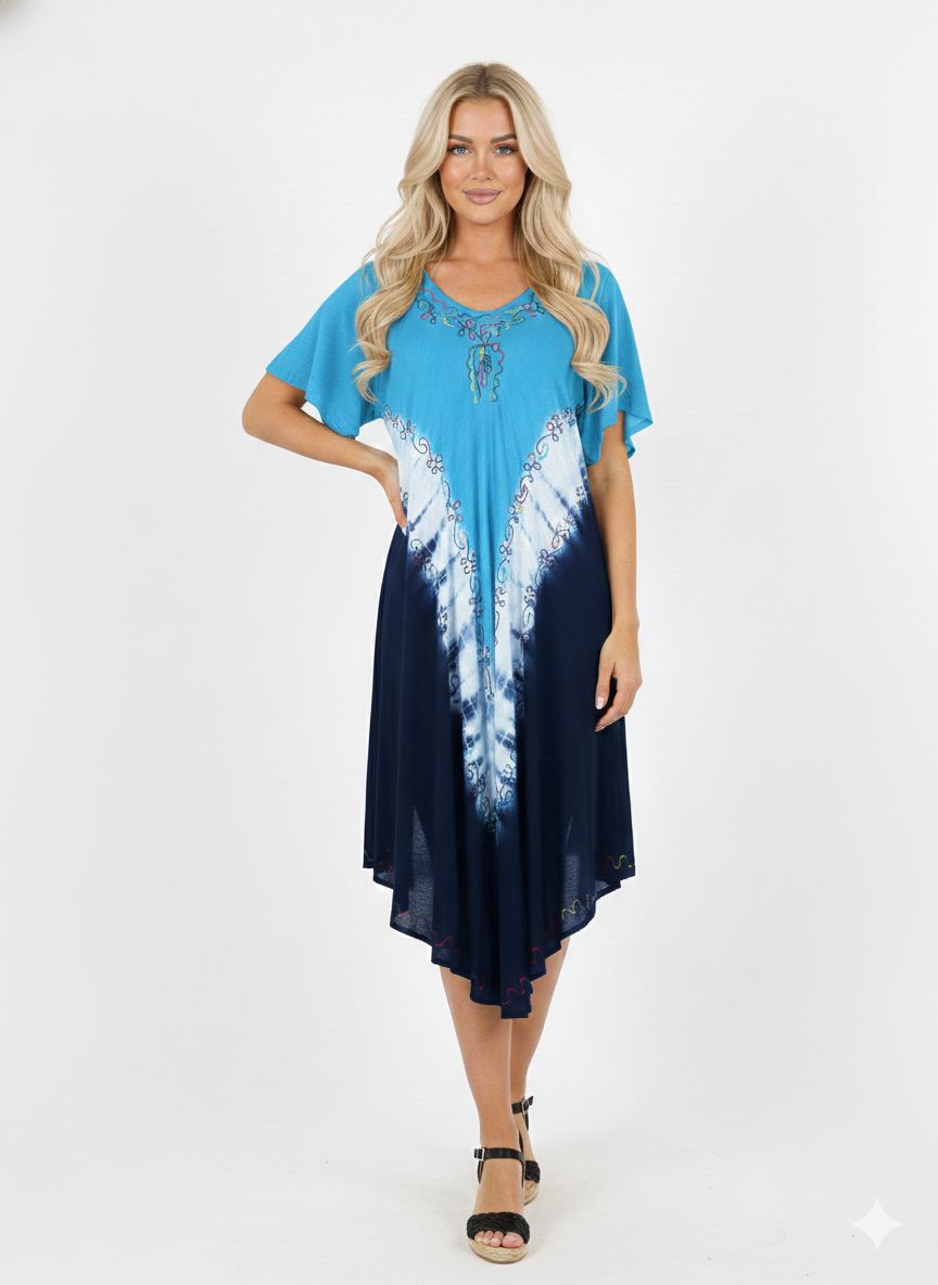 Vestido Con Mangas Multicolor (Océano)