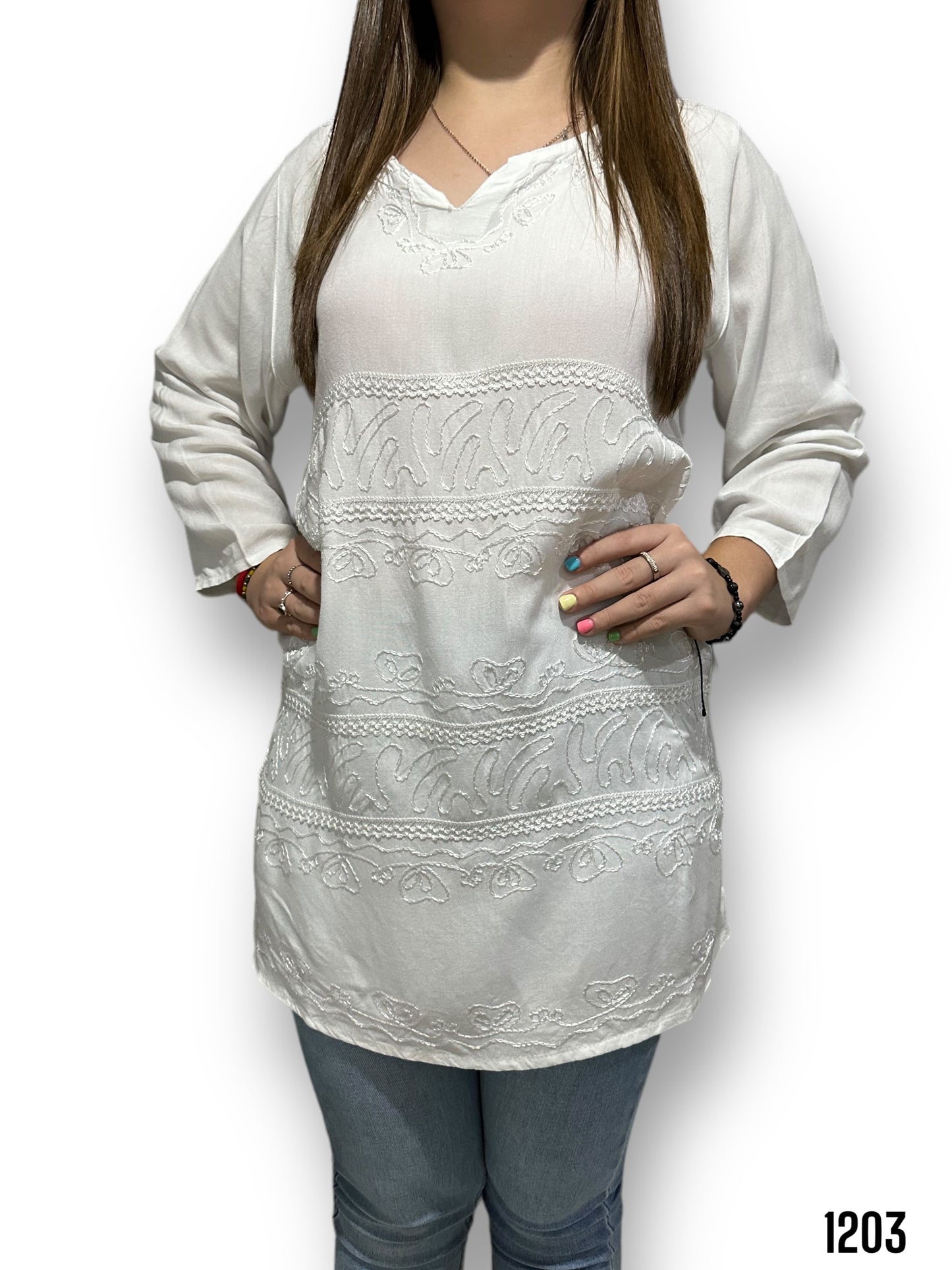 Blusa Blanca de Dama Mangas Largas