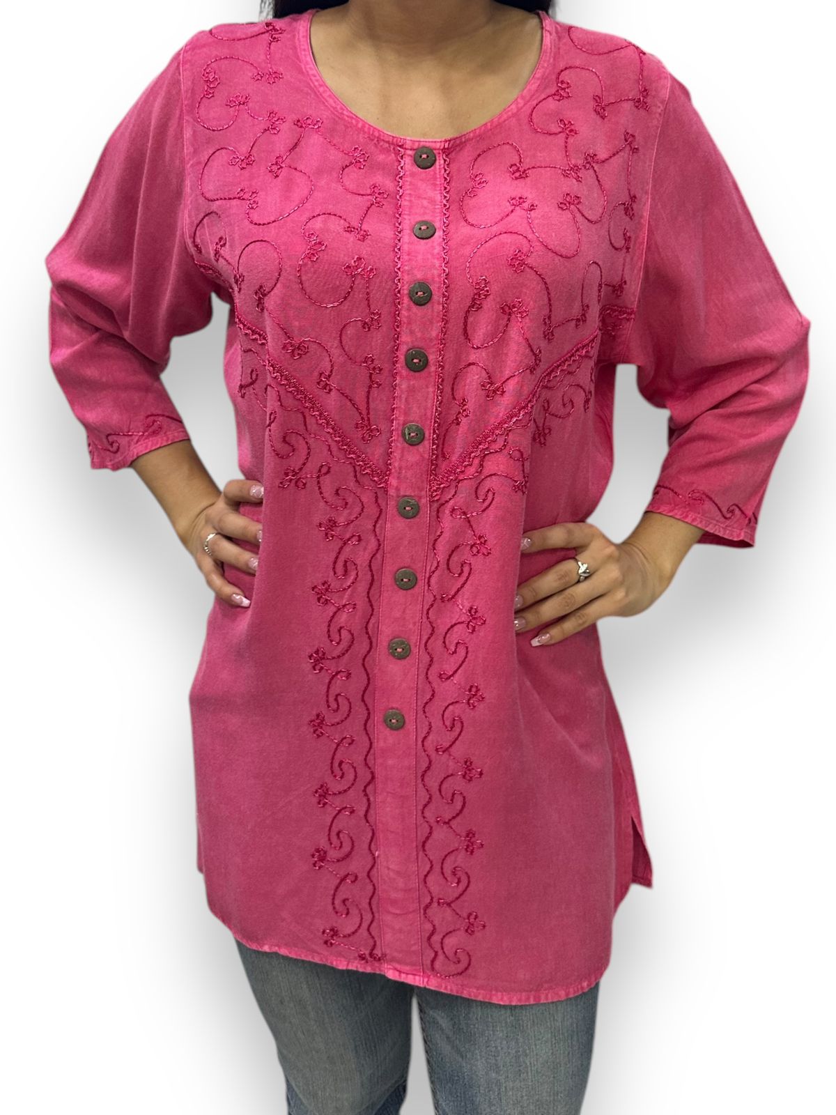 Top Blusa de Dama Fucsia con Manga 3/4