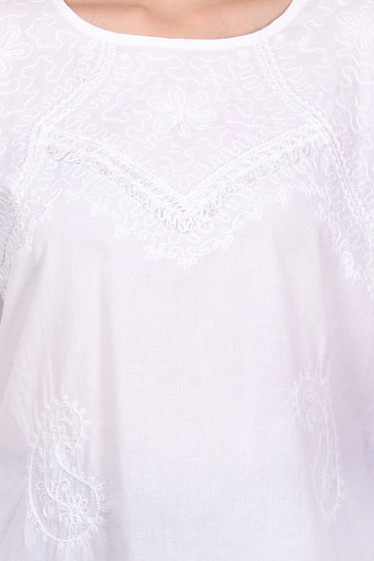 Blusa Blanca Unicolor Dama Mangas 3/4 Con Encajes