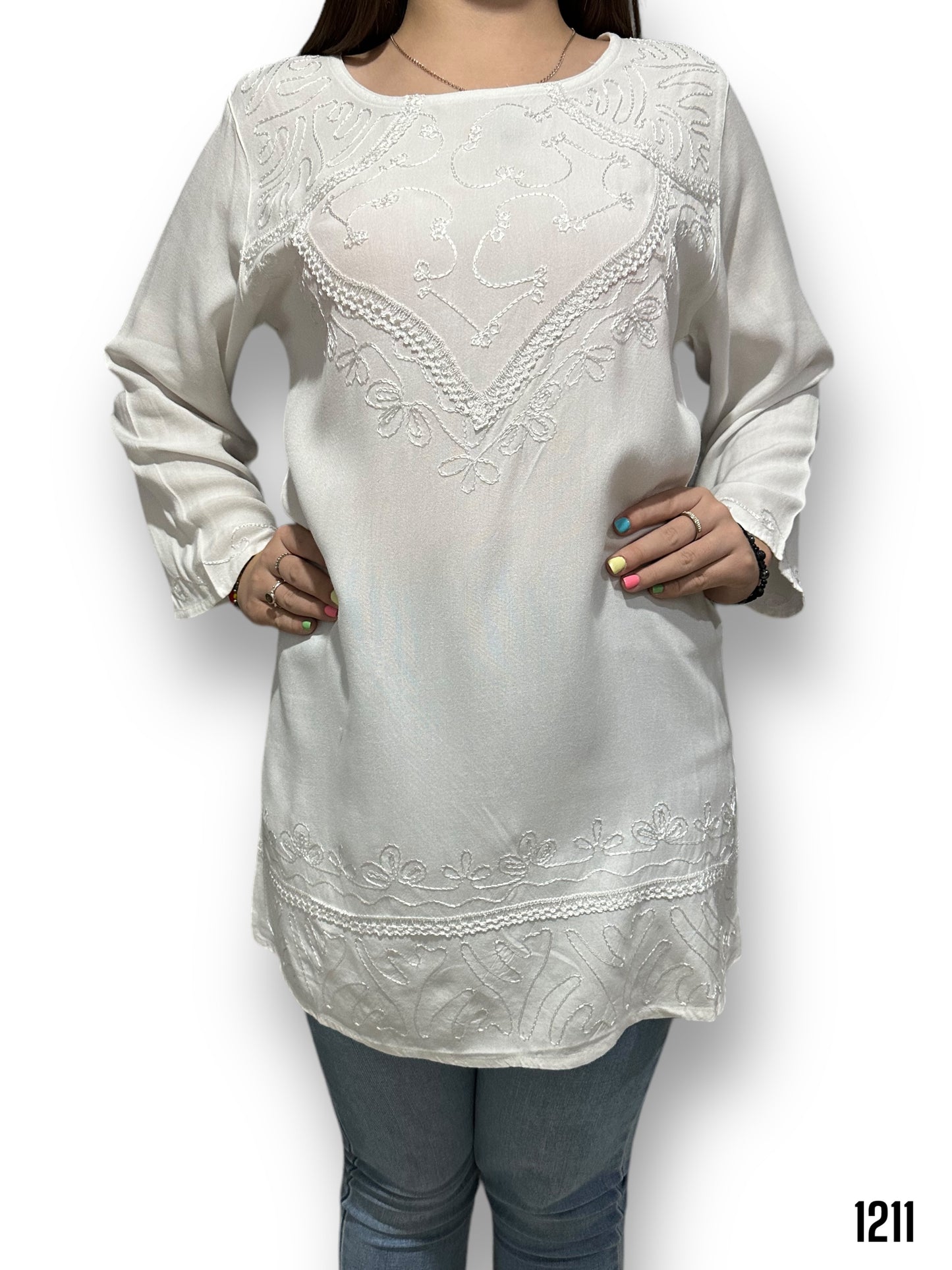 Blusa Blanca de Dama Mangas Largas