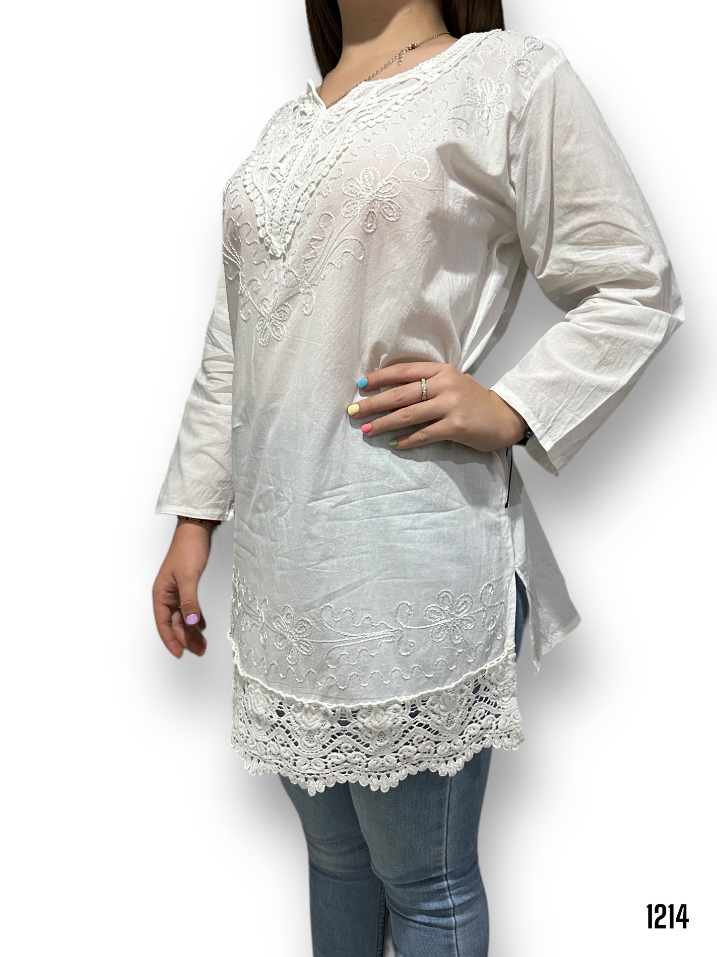 Blusa Blanca de Dama Mangas Largas