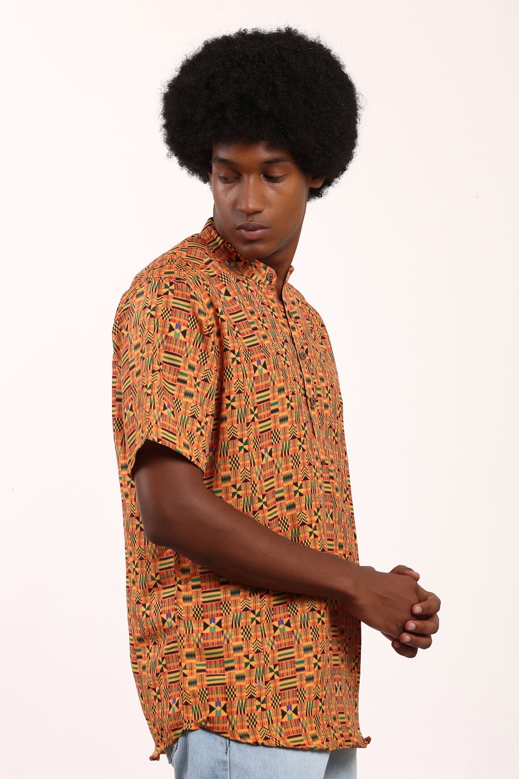 Camisa de Hombre Afrocaribeño de Botones Cuello Chino