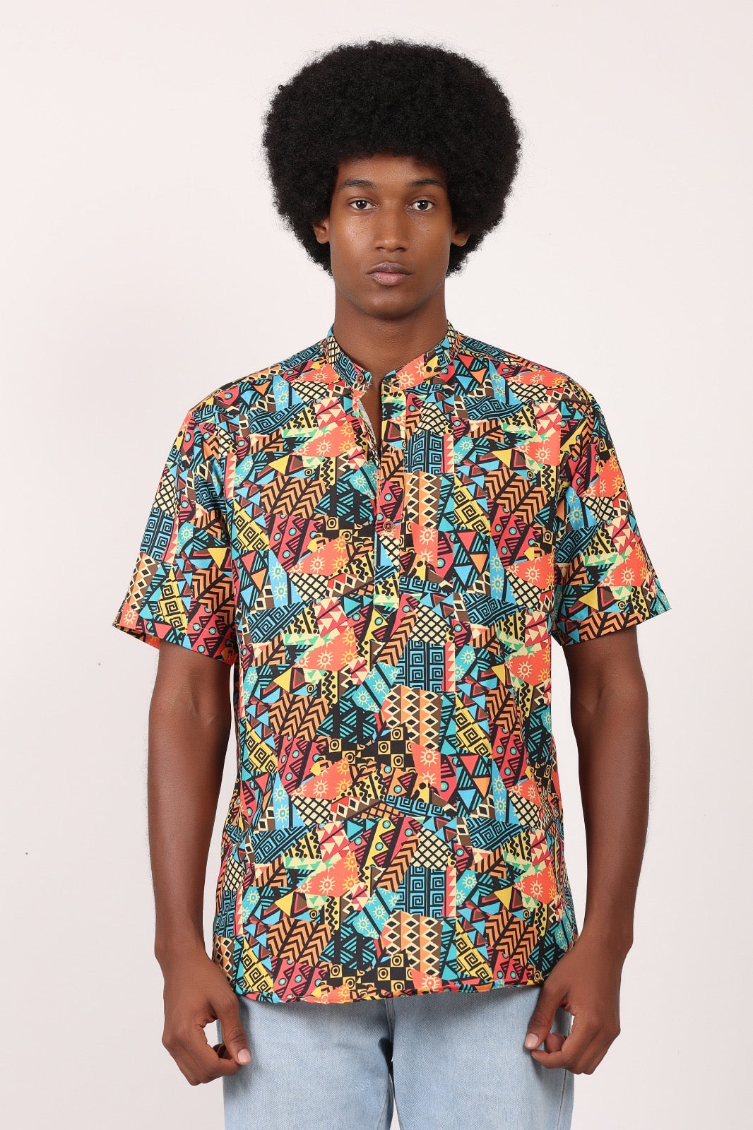 Camisa de Hombre Afrocaribeño de Botones Cuello - Moda Afrodescendiente