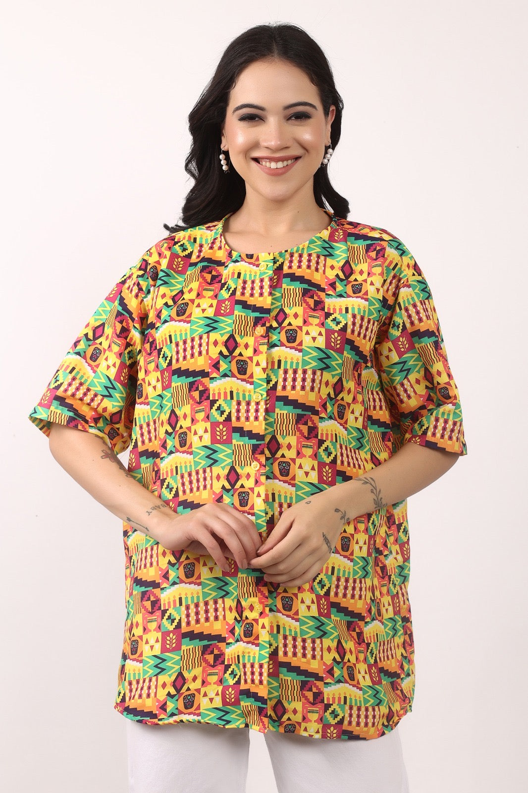 Blusa Afrocaribeña de Dama con botones