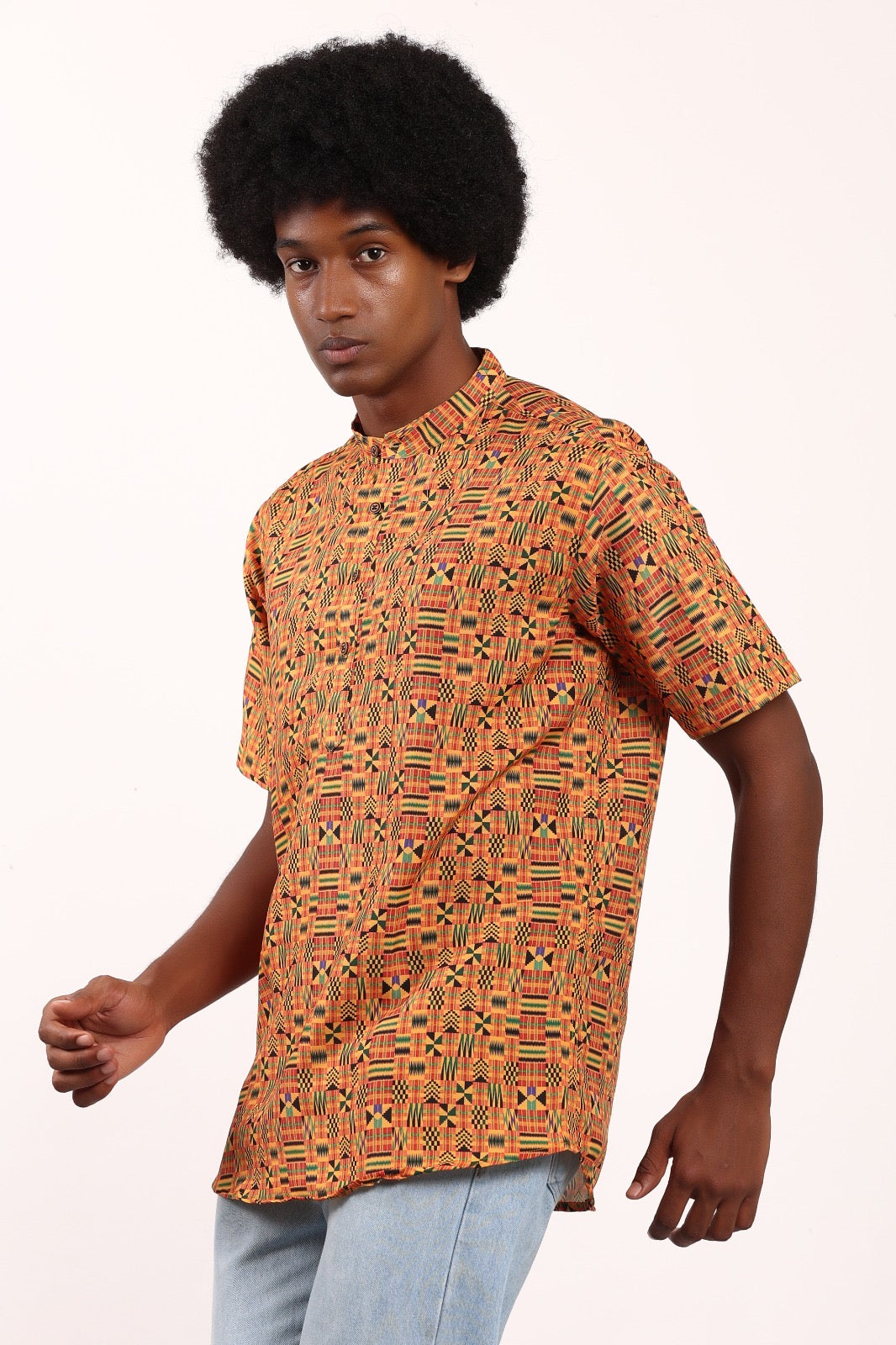Camisa de Hombre Afrocaribeño de Botones Cuello Chino