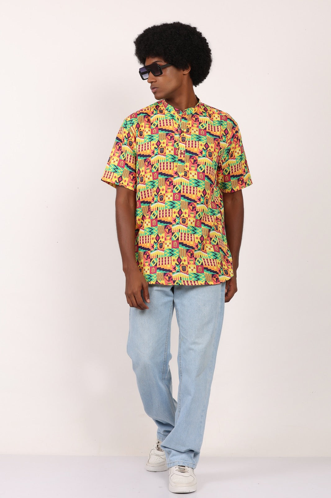Camisa de Hombre Afrocaribeño de Botones Cuello - Moda Afrodescendiente