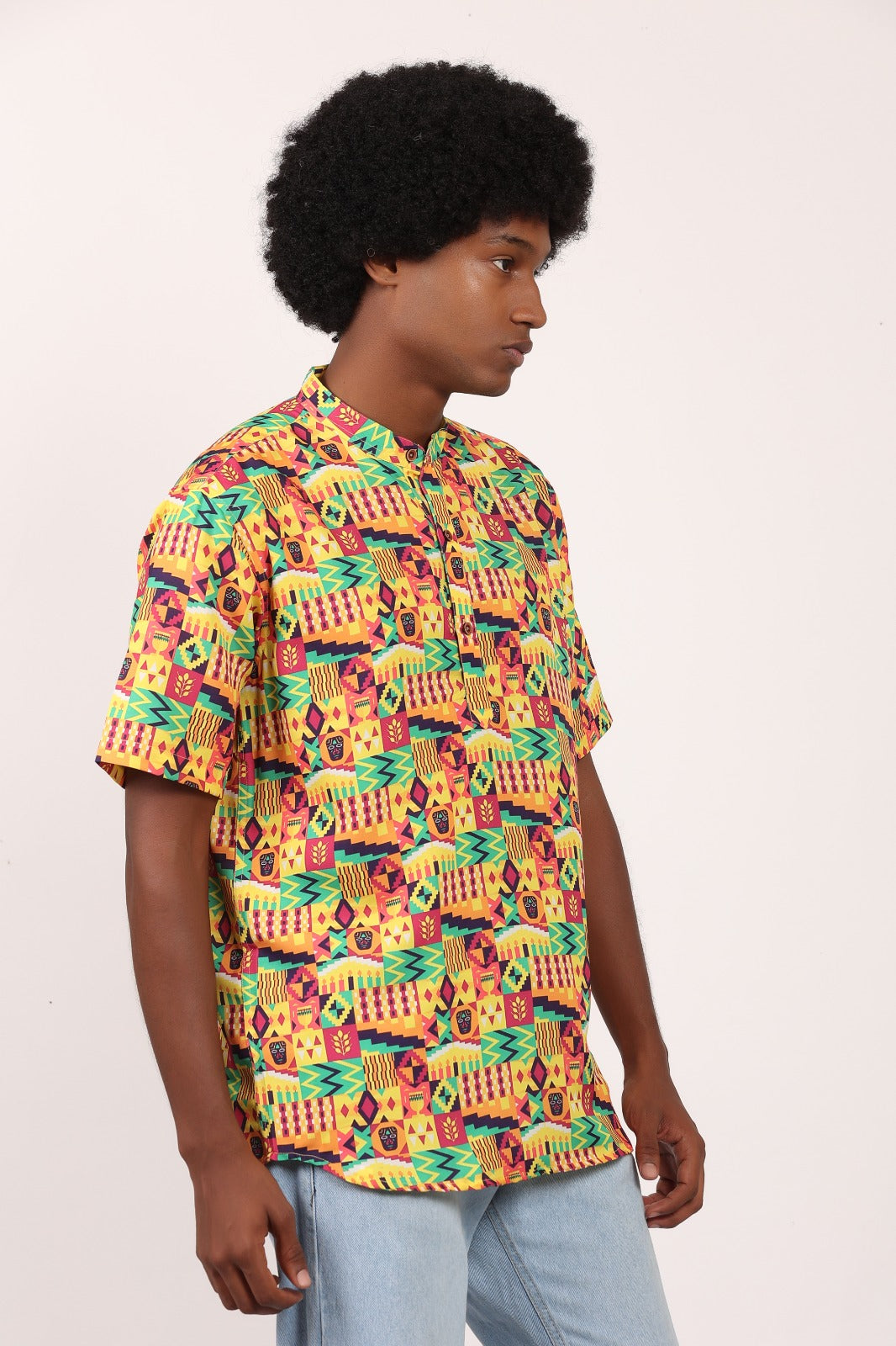 Camisa de Hombre Afrocaribeño de Botones Cuello - Moda Afrodescendiente