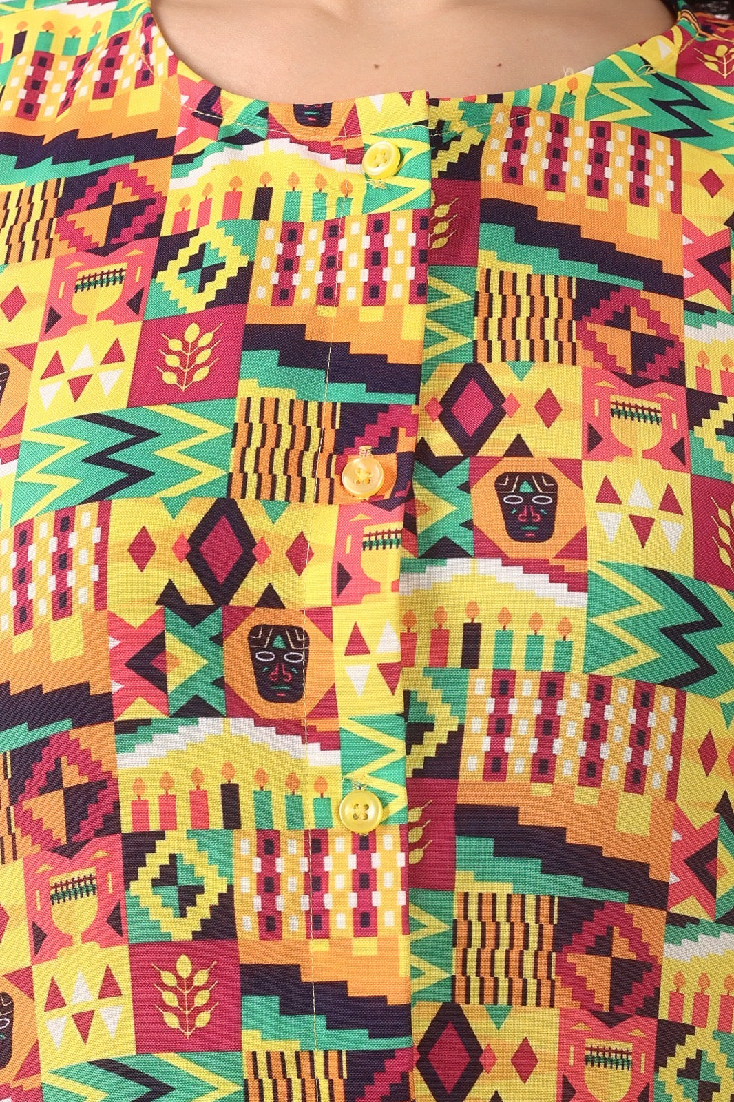 Blusa Afrocaribeña de Dama con botones
