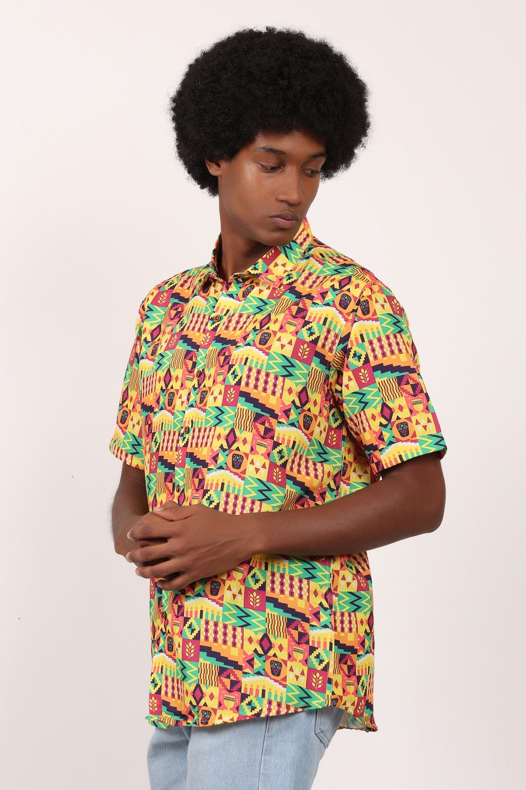 Camisa de Hombre Afrocaribeño de Botones
