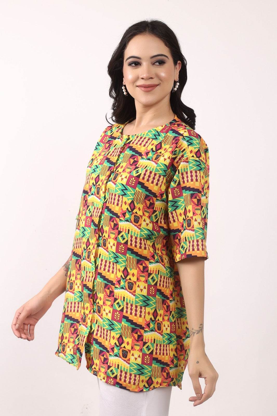 Blusa Afrocaribeña de Dama con botones