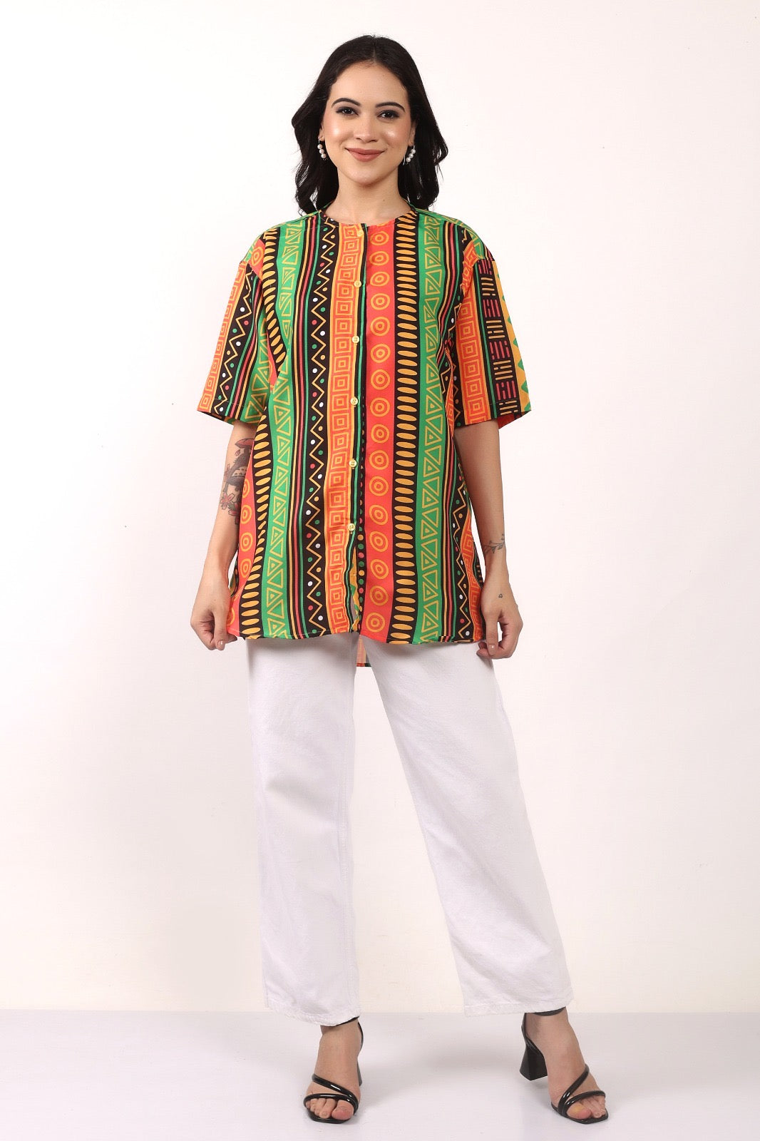 Blusa Afrocaribeña de Dama con botones