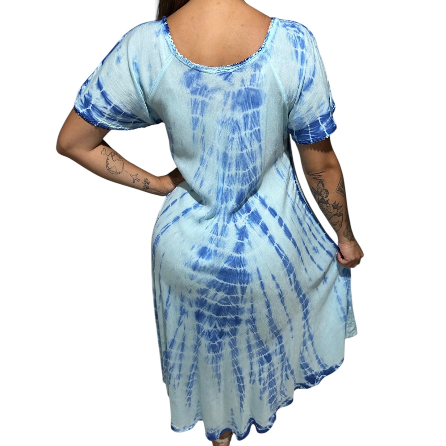 Vestido de dama con mangas azul