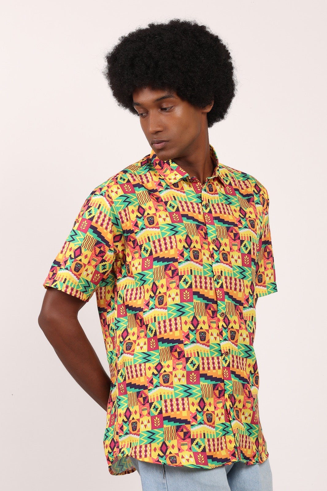 Camisa de Hombre Afrocaribeño de Botones