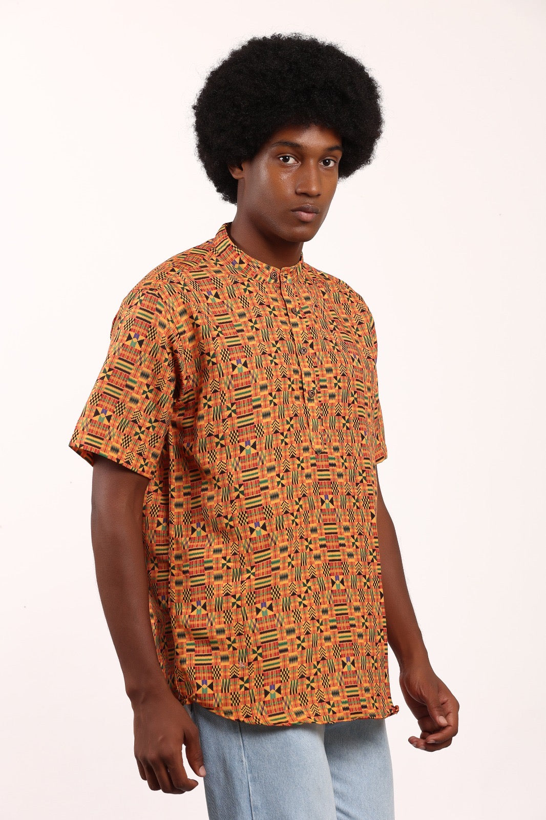 Camisa de Hombre Afrocaribeño de Botones Cuello Chino