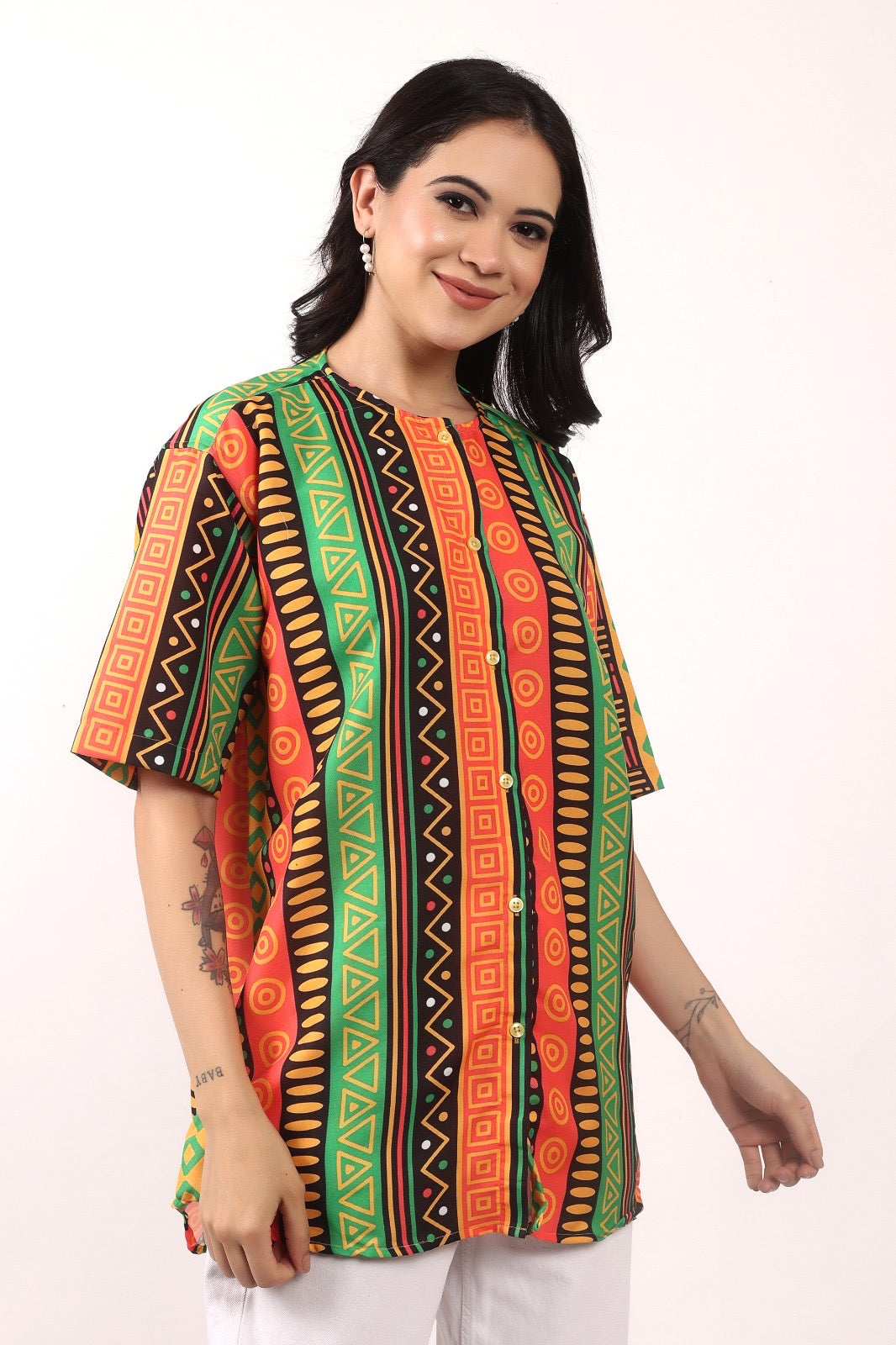 Blusa Afrocaribeña de Dama con botones