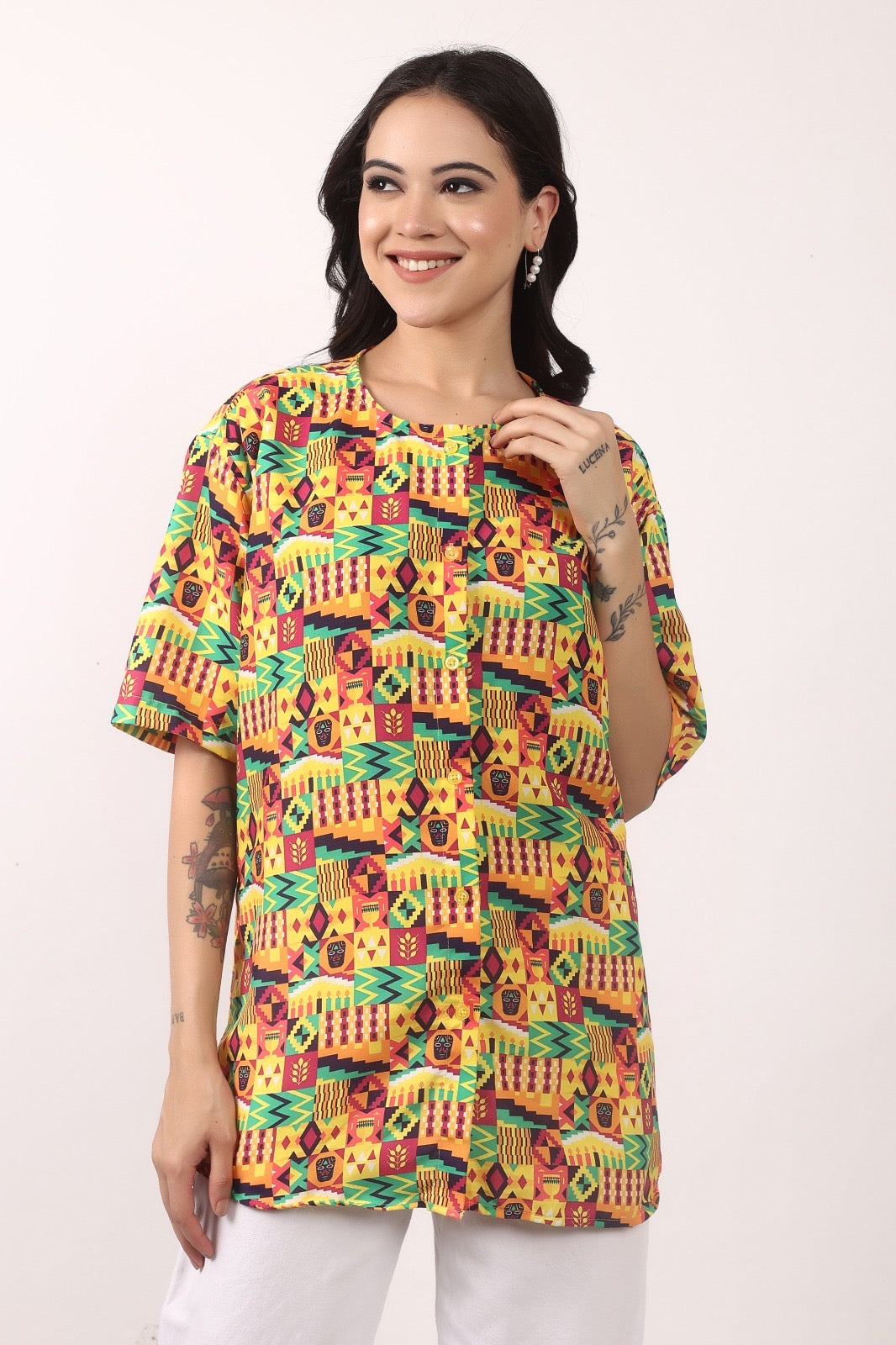 Blusa Afrocaribeña de Dama con botones