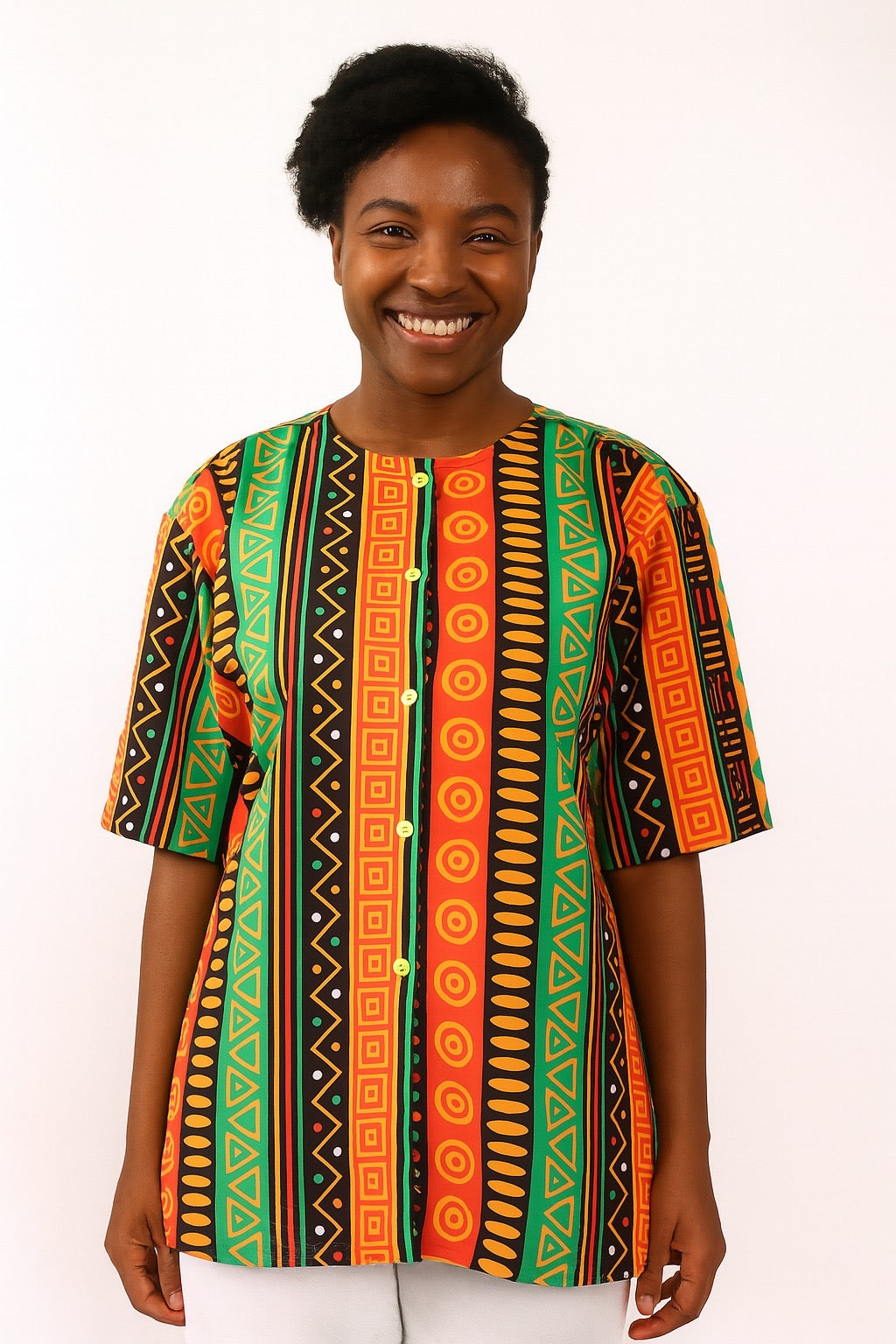 Blusa Afrocaribeña de Dama con botones