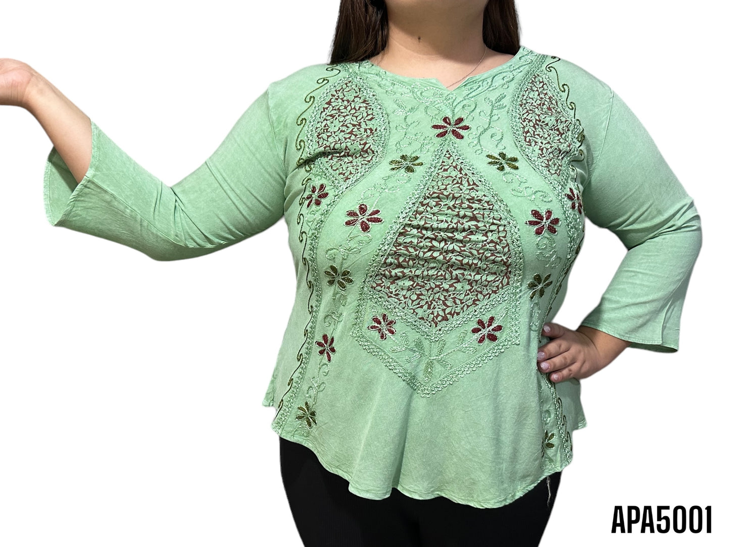 Blusa de Dama Elegante con Intricado Bordado Floral Unitalla (M)