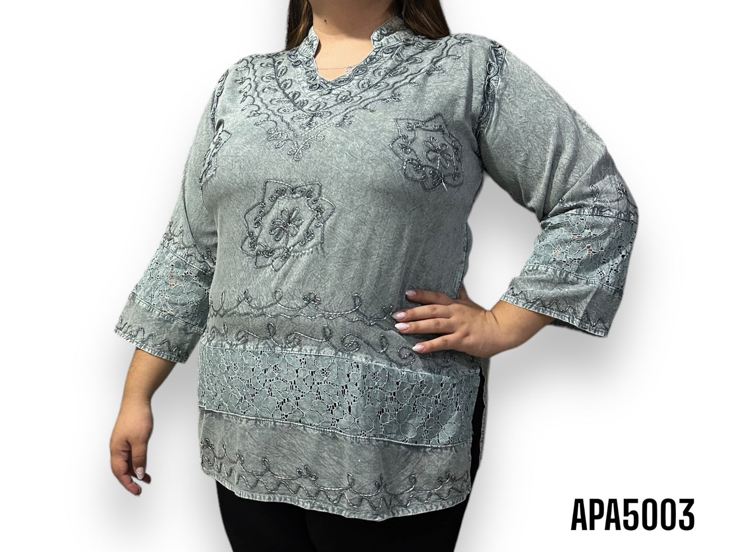 Blusa de Dama Gris con Bordado Unitalla (M)