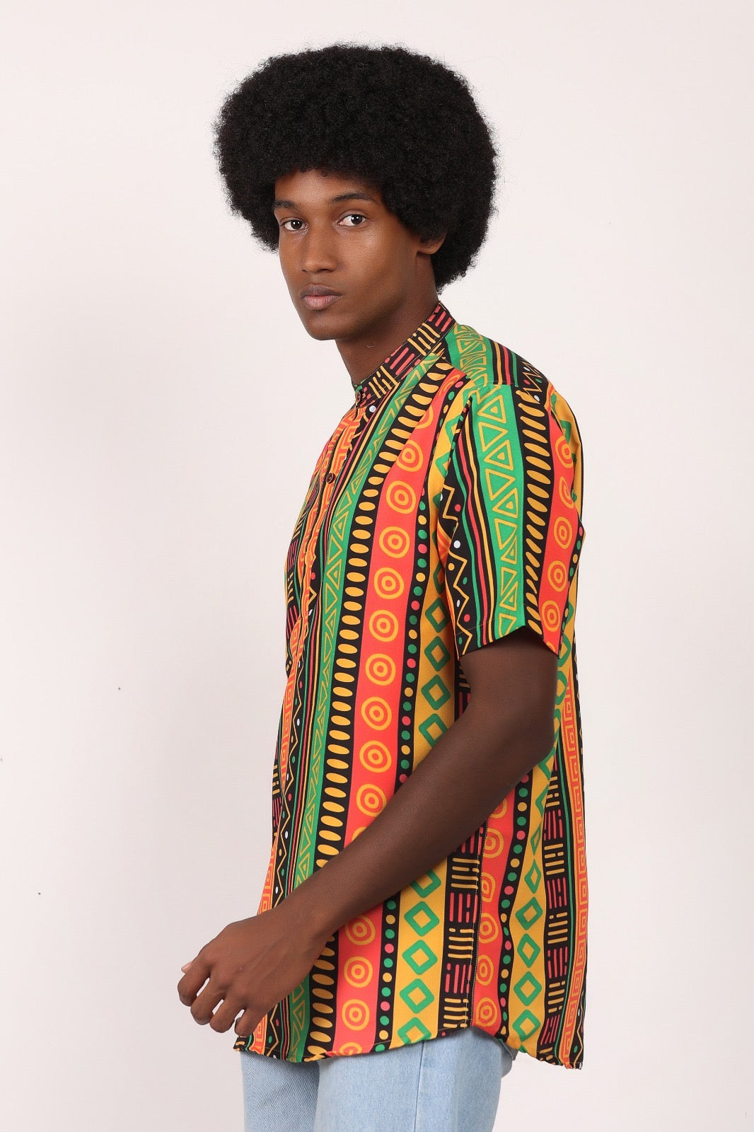 Camisa de Hombre Afrocaribeño de Botones Cuello - Moda Afrodescendiente