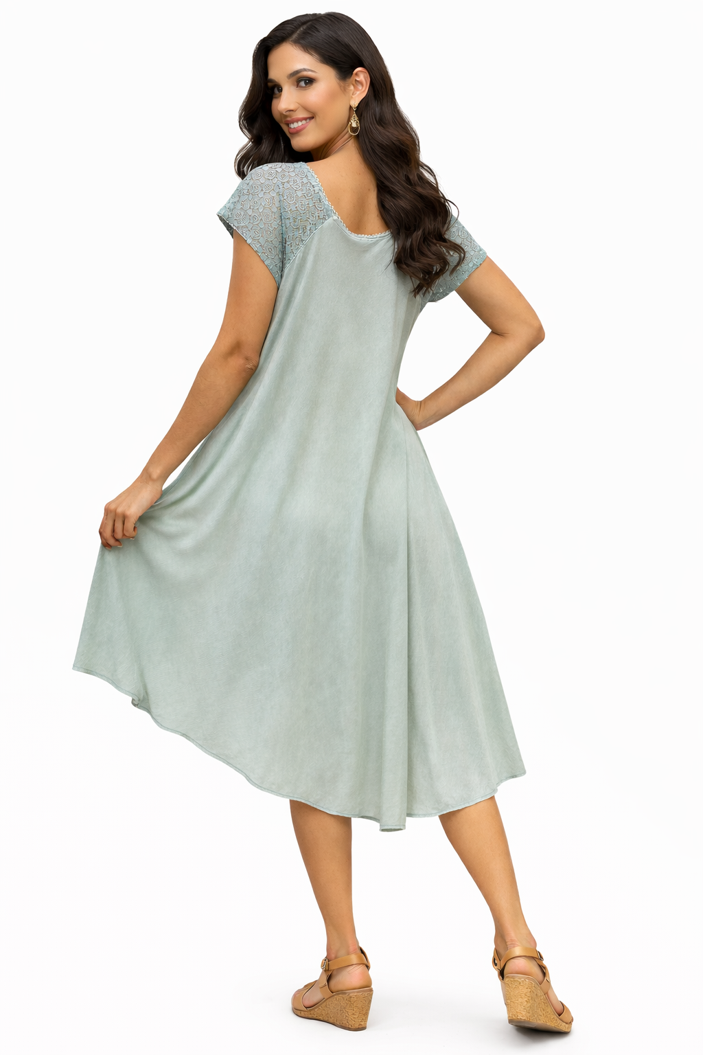 Vestido de dama estampado verde claro con mangas