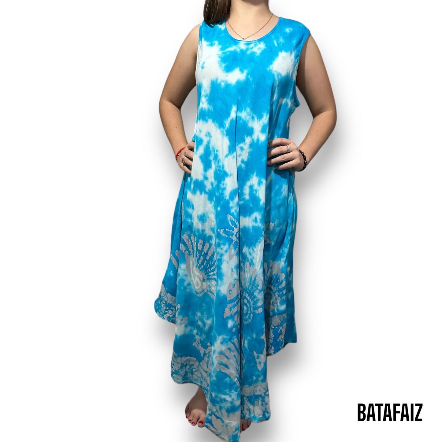 Vestido de Dama Largo Estampado Azul Turquesa sin mangas