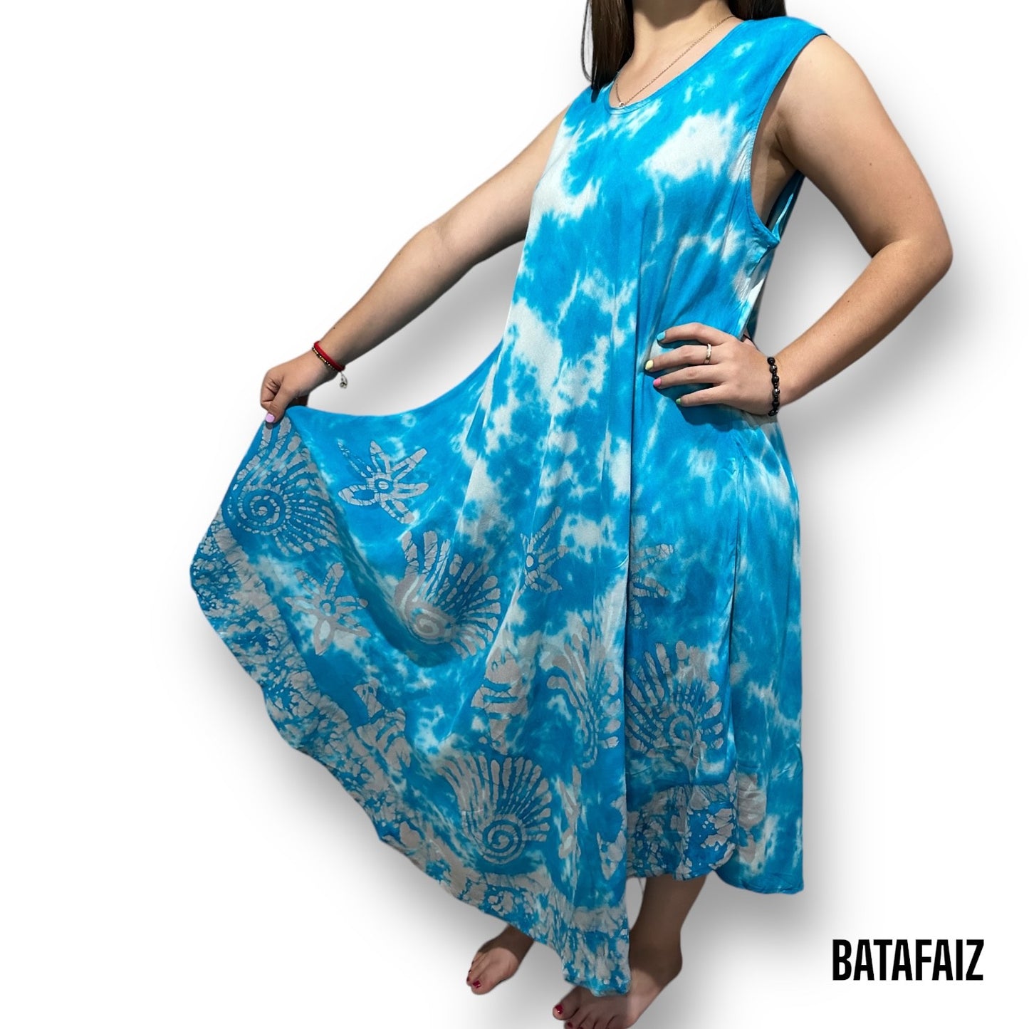 Vestido de Dama Largo Estampado Azul Turquesa sin mangas