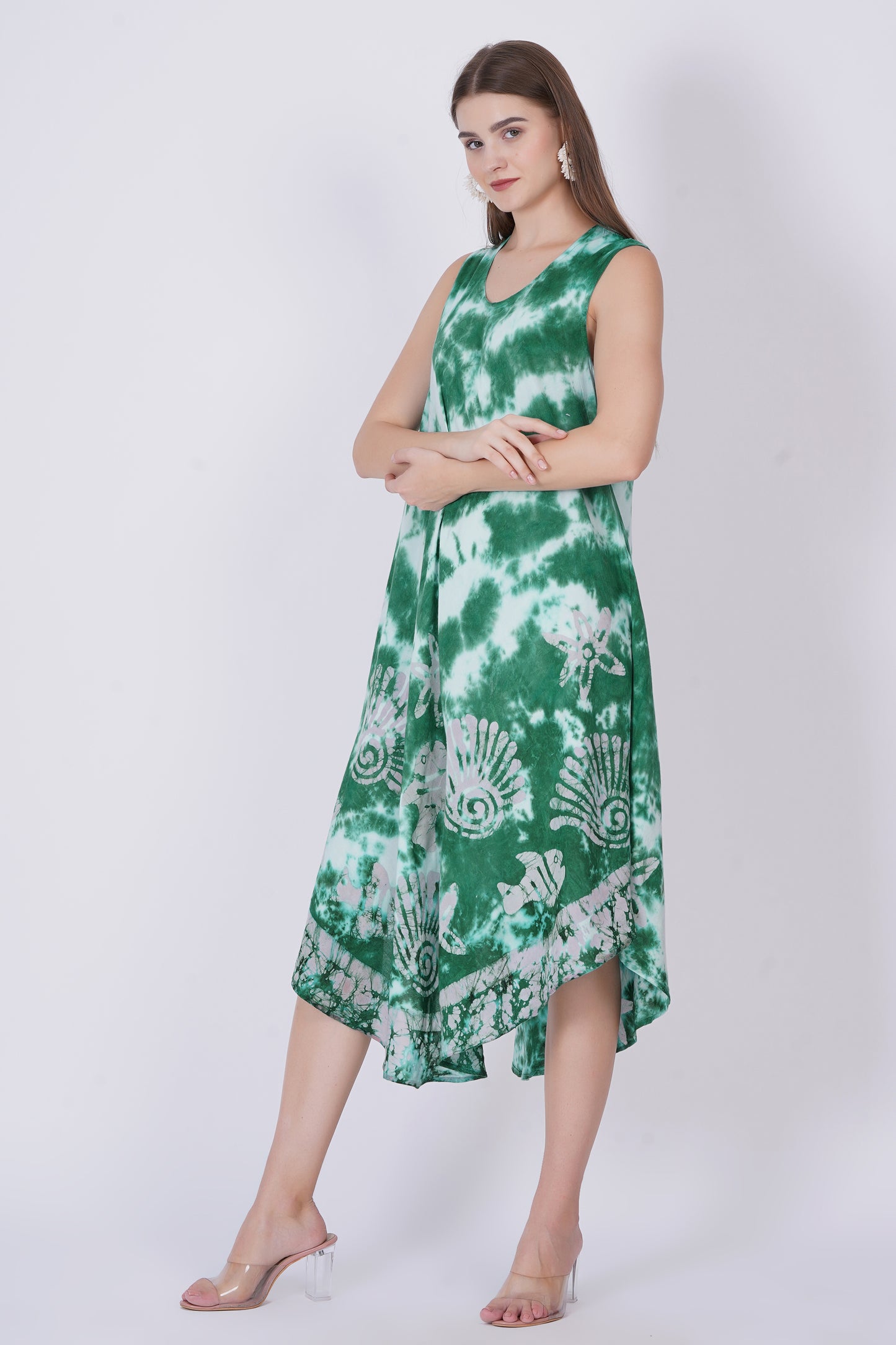 Vestido de Dama Largo Estampado Verde sin mangas