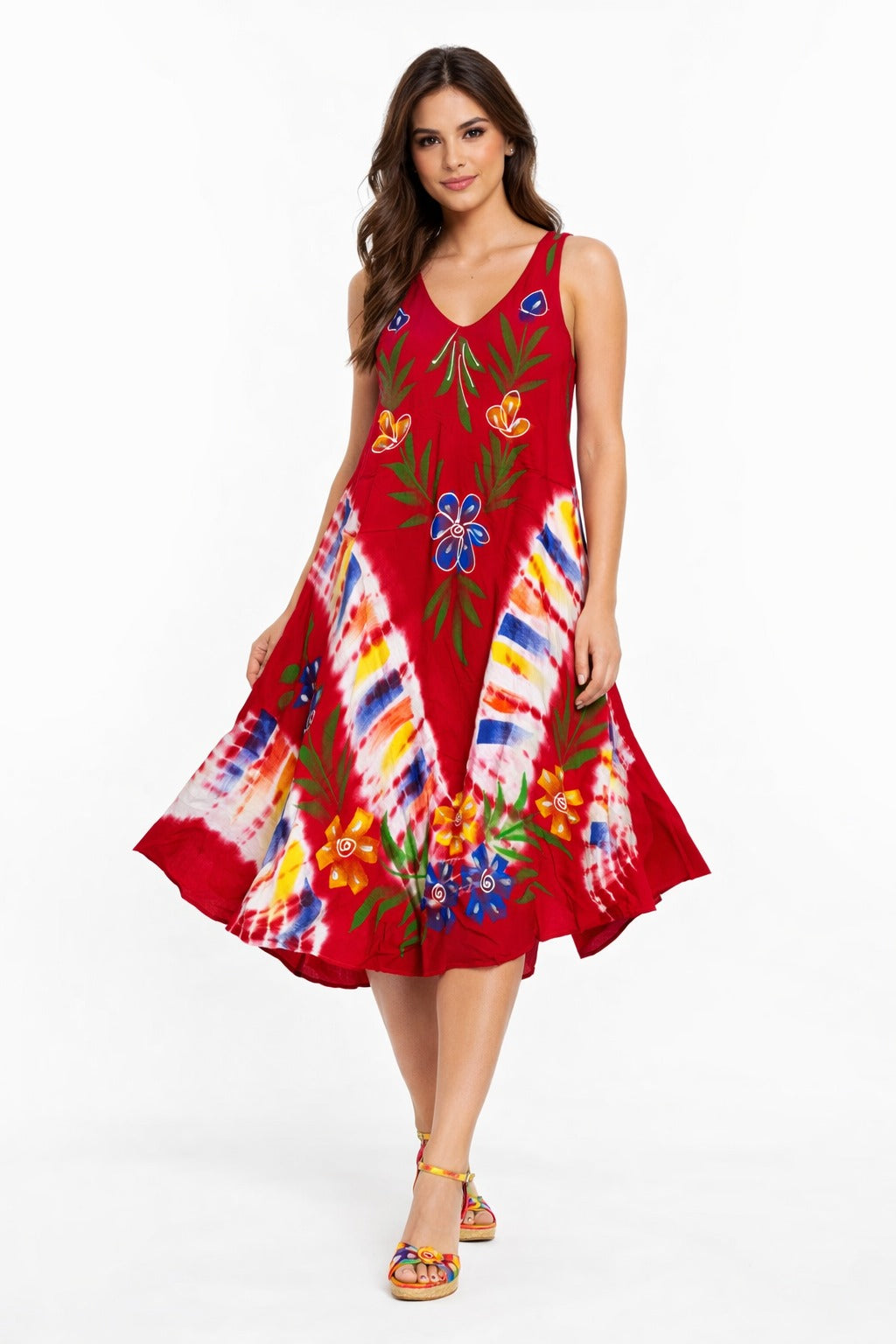 Vestido Ishani Rojo Floral Tie-Dye Vibrante