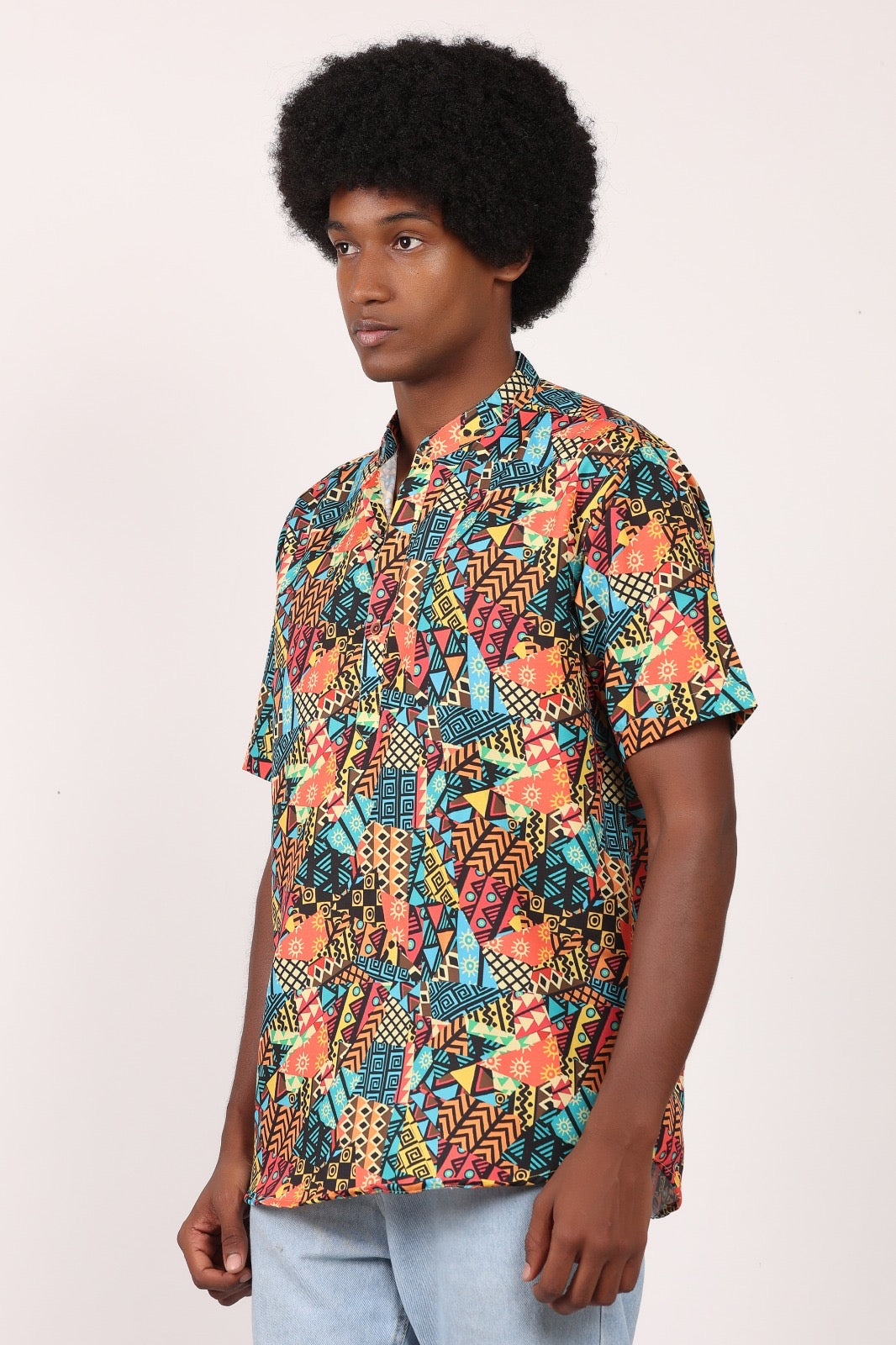 Camisa de Hombre Afrocaribeño de Botones Cuello - Moda Afrodescendiente