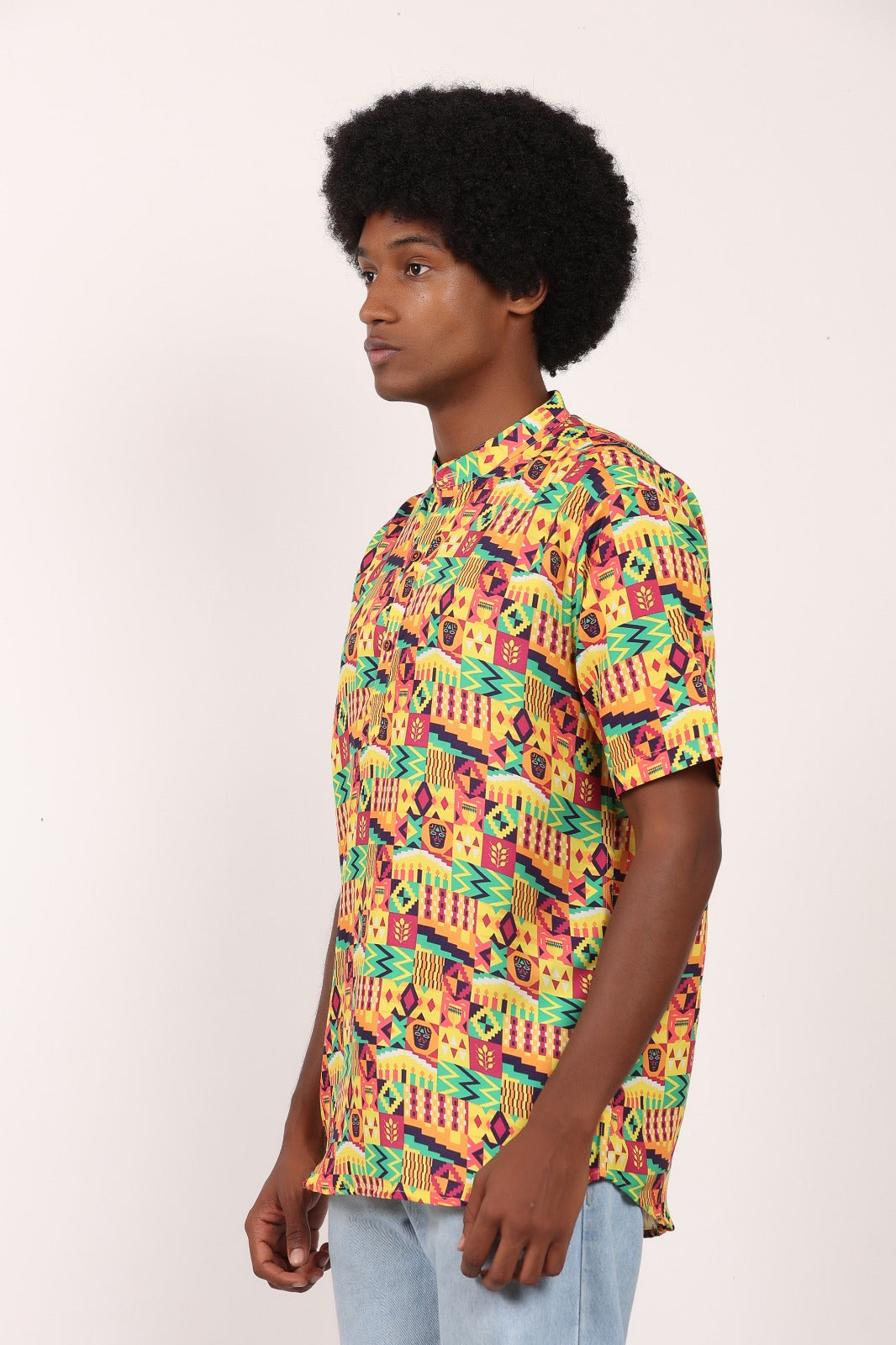 Camisa de Hombre Afrocaribeño de Botones Cuello - Moda Afrodescendiente