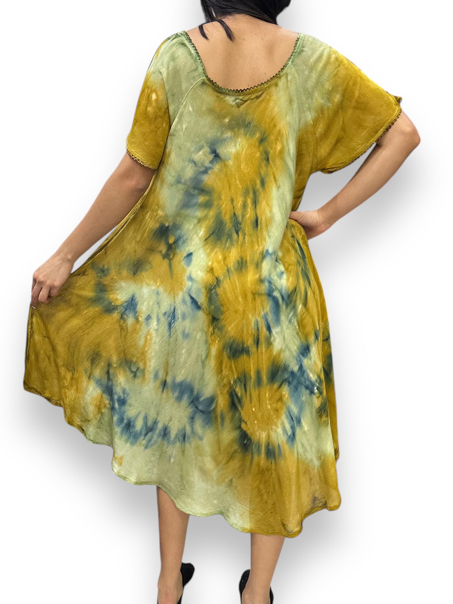 Vestido de Dama Mostaza Veteado con mangas