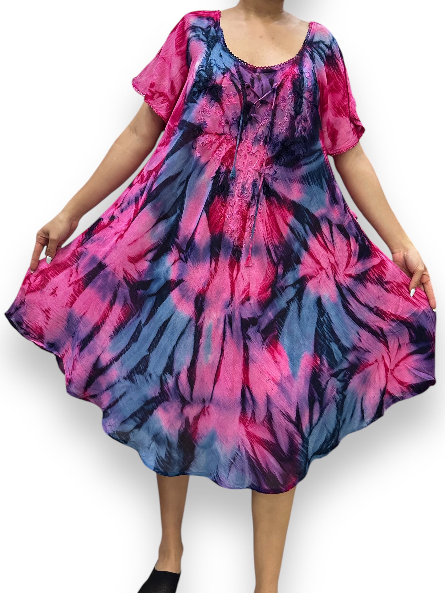 Vestido de Dama Rosado Veteado con mangas