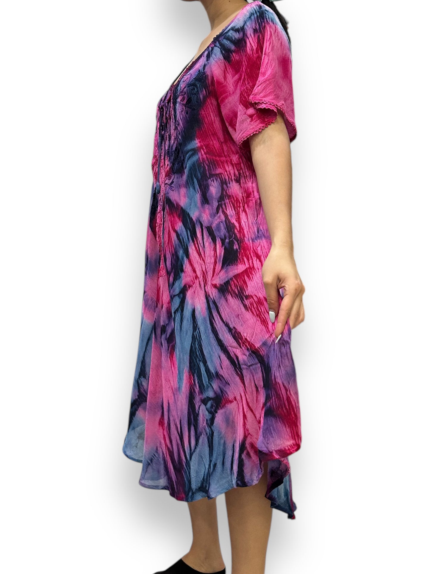 Vestido de Dama Rosado Veteado con mangas