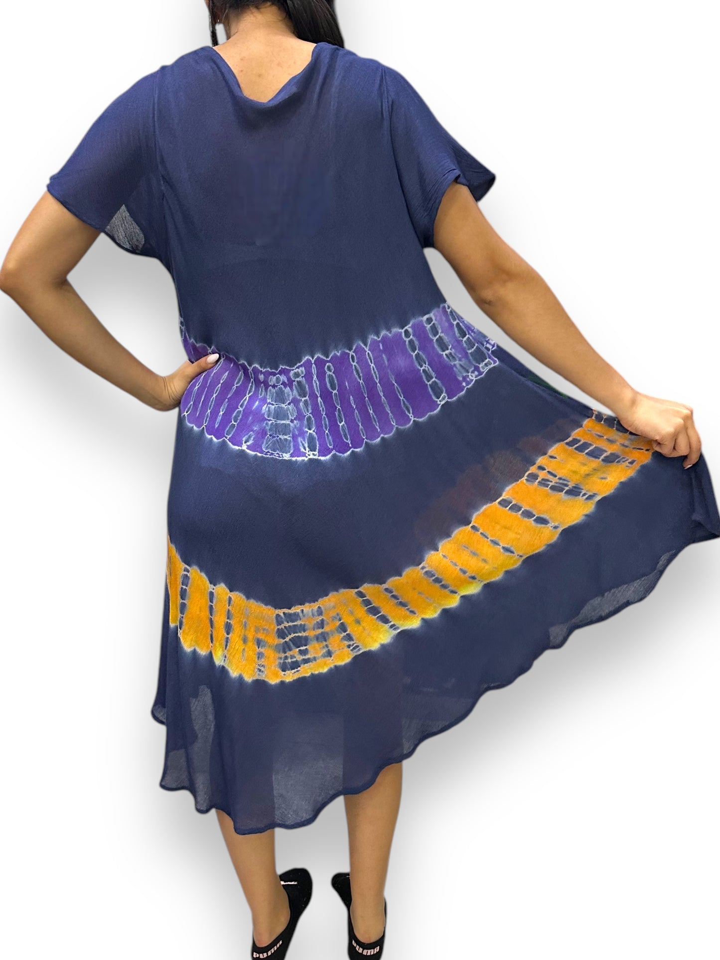 Vestido de Dama Azul Oscuro Floreado con mangas
