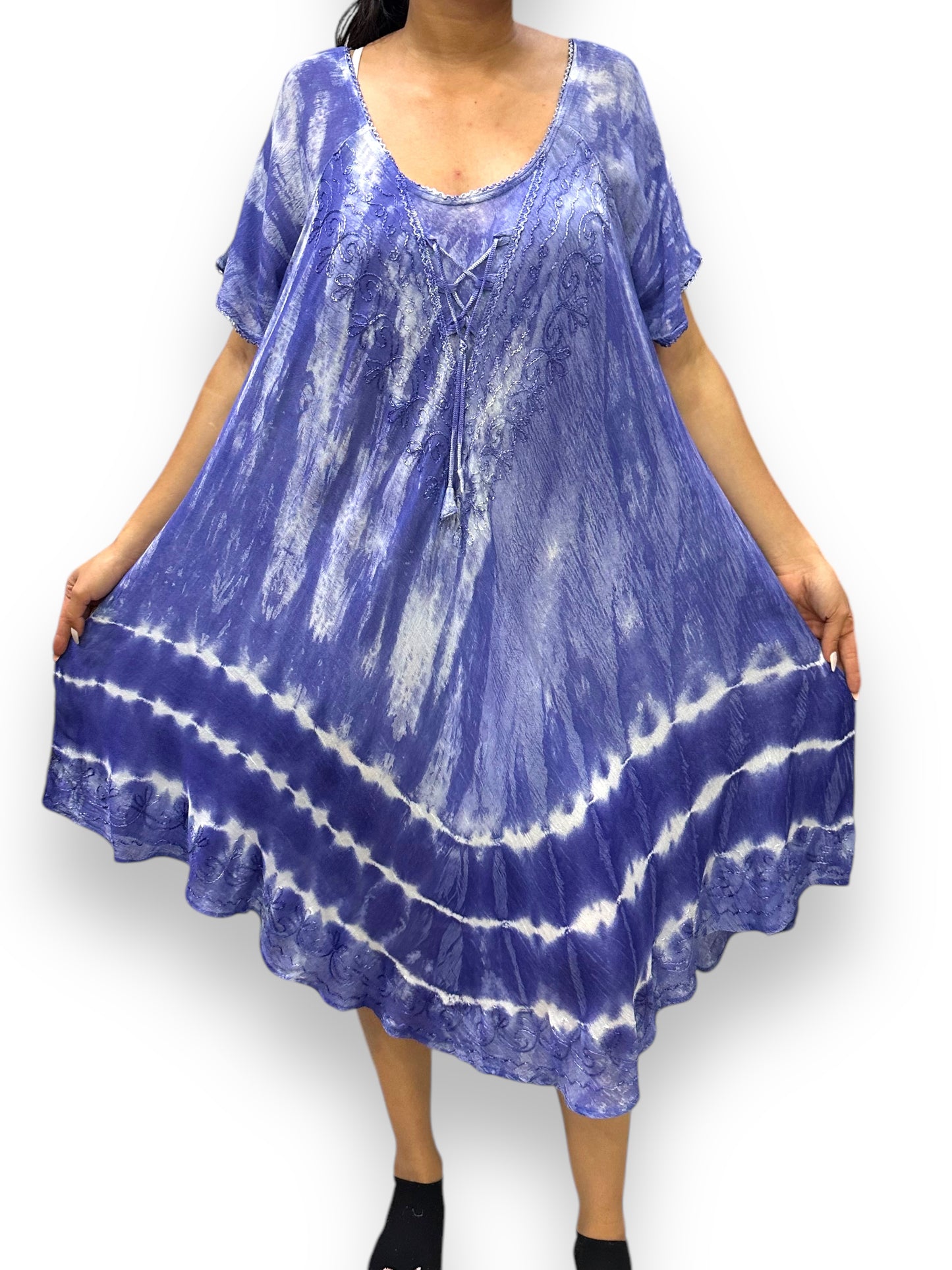 Vestido de Dama Estampado Morado Veteado con mangas