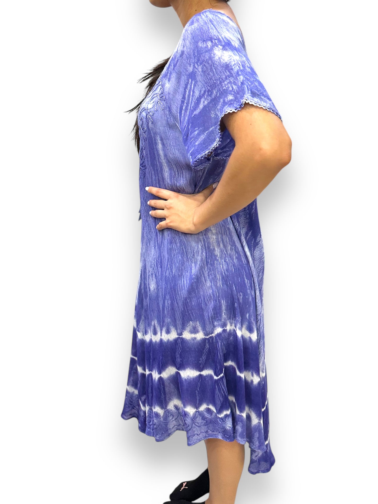 Vestido de Dama Estampado Morado Veteado con mangas