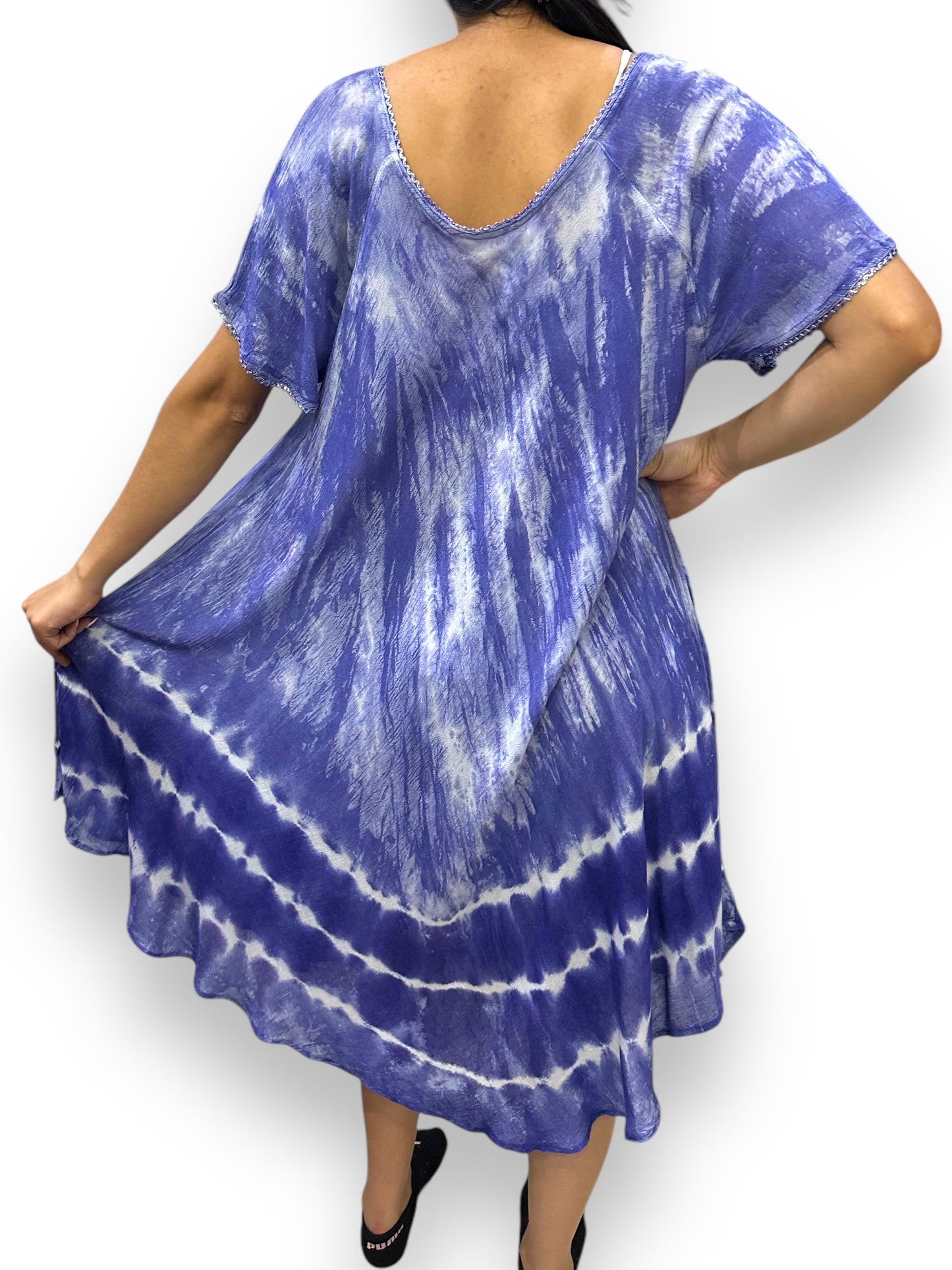 Vestido de Dama Estampado Morado Veteado con mangas