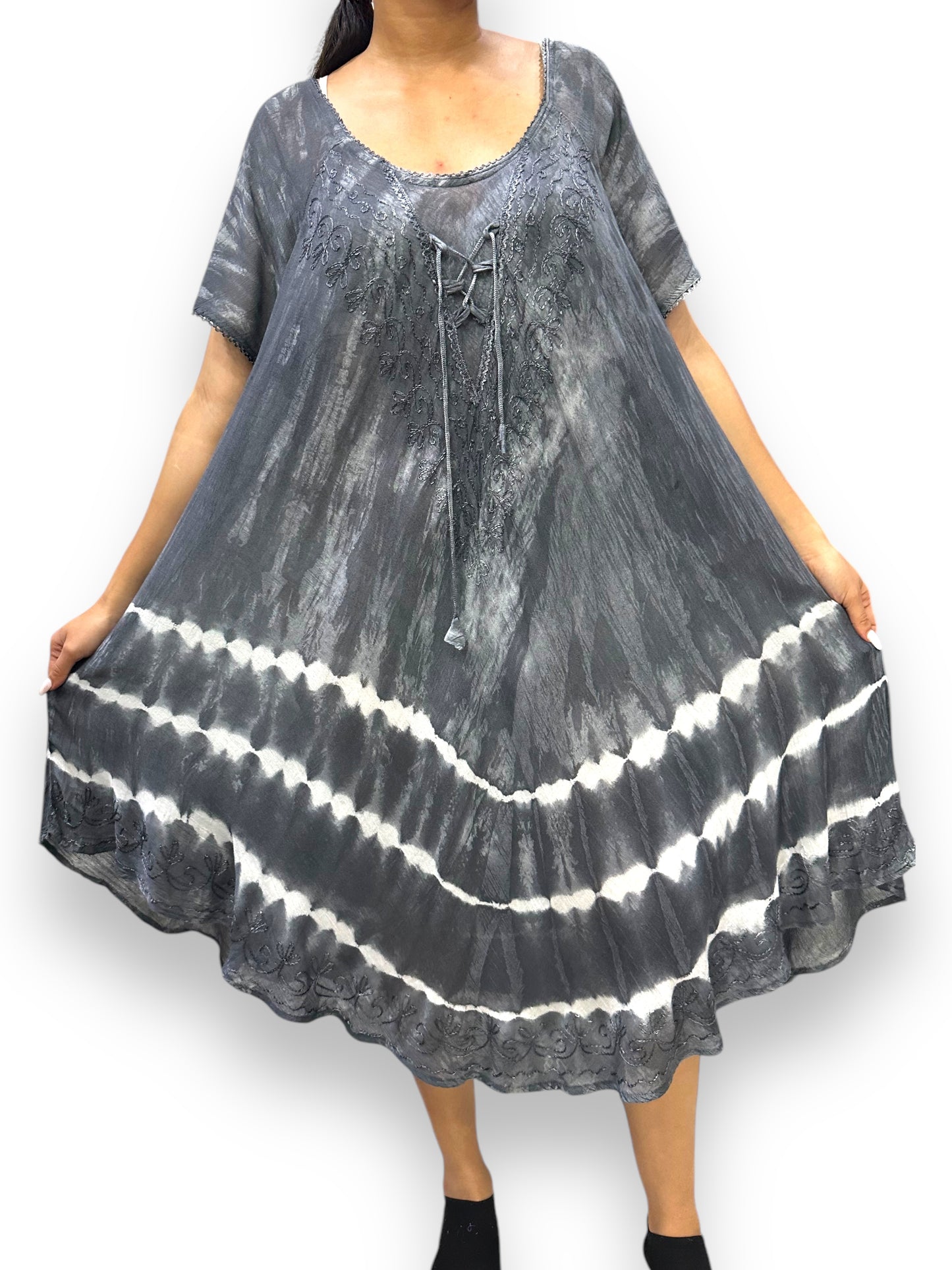 Vestido de Dama Estampado Negro Veteado con mangas